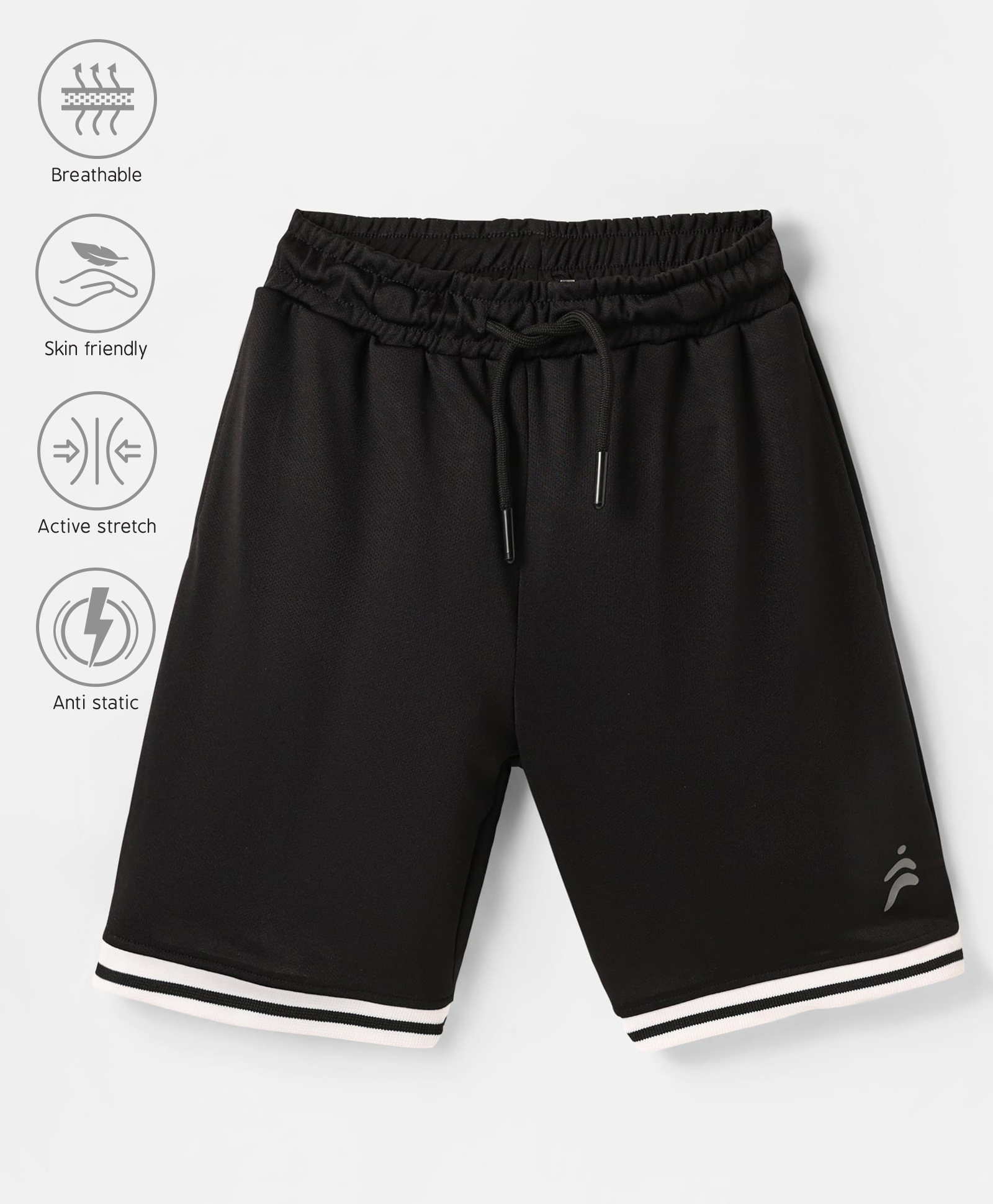 Pine Active Knee Length Solid Shorts - Black
