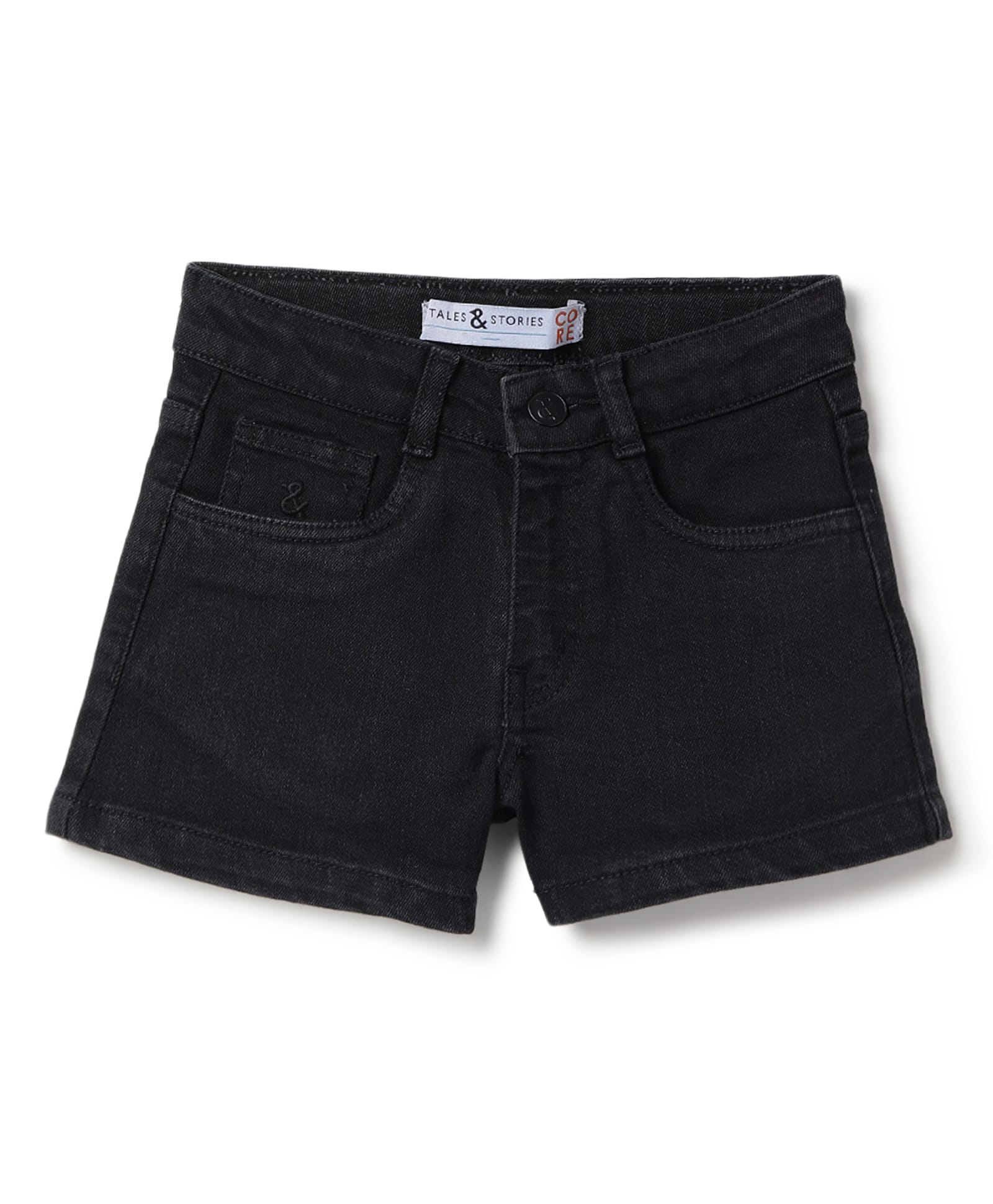 Tales & Stories Denim Solid Shorts - Black-image-19