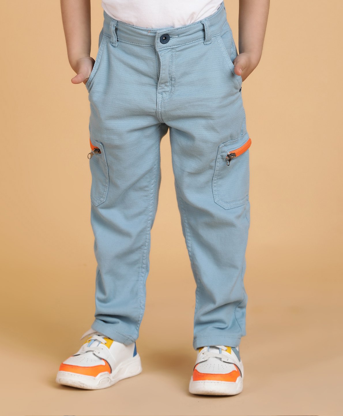 Tales & Stories Cotton Lycra Textured Tapered Fit Trouser - Sky Blue-picture-33