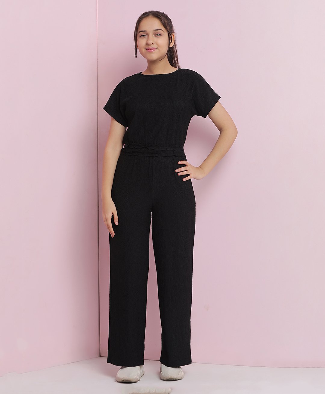 Lil Tomatoes Cotton Half Sleeves Solid Jumpsuit - Black-picture-26