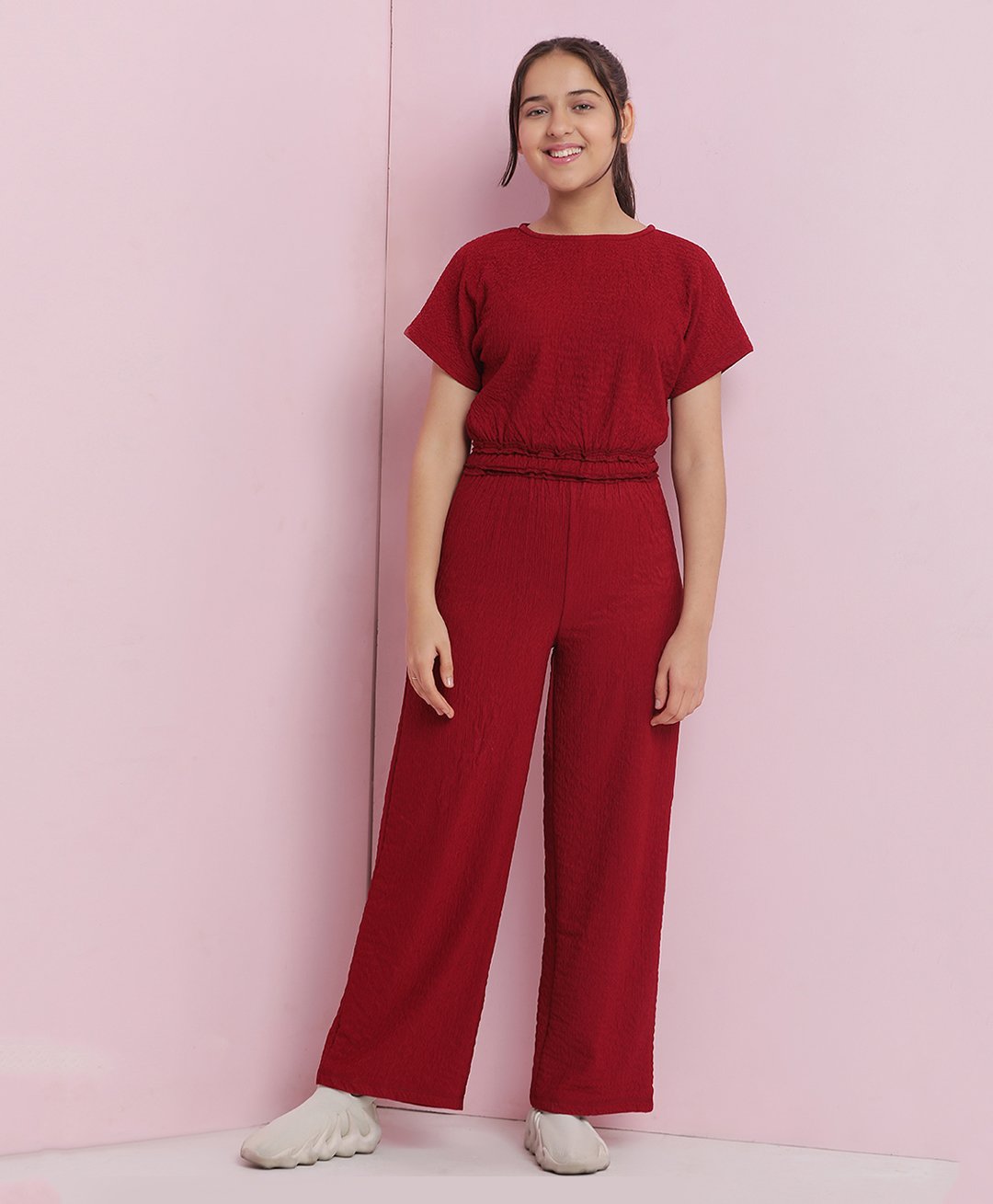 Lil Tomatoes Cotton Half Sleeves Solid Jumpsuit - Maroon-picture-23