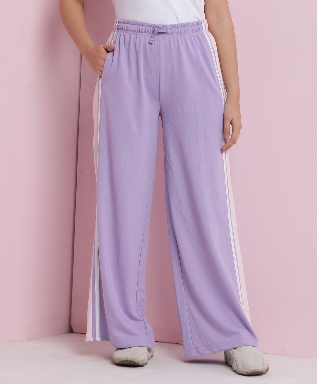 Lil Tomatoes Cotton Looper Side Taped Track Pants - Lilac-picture-23