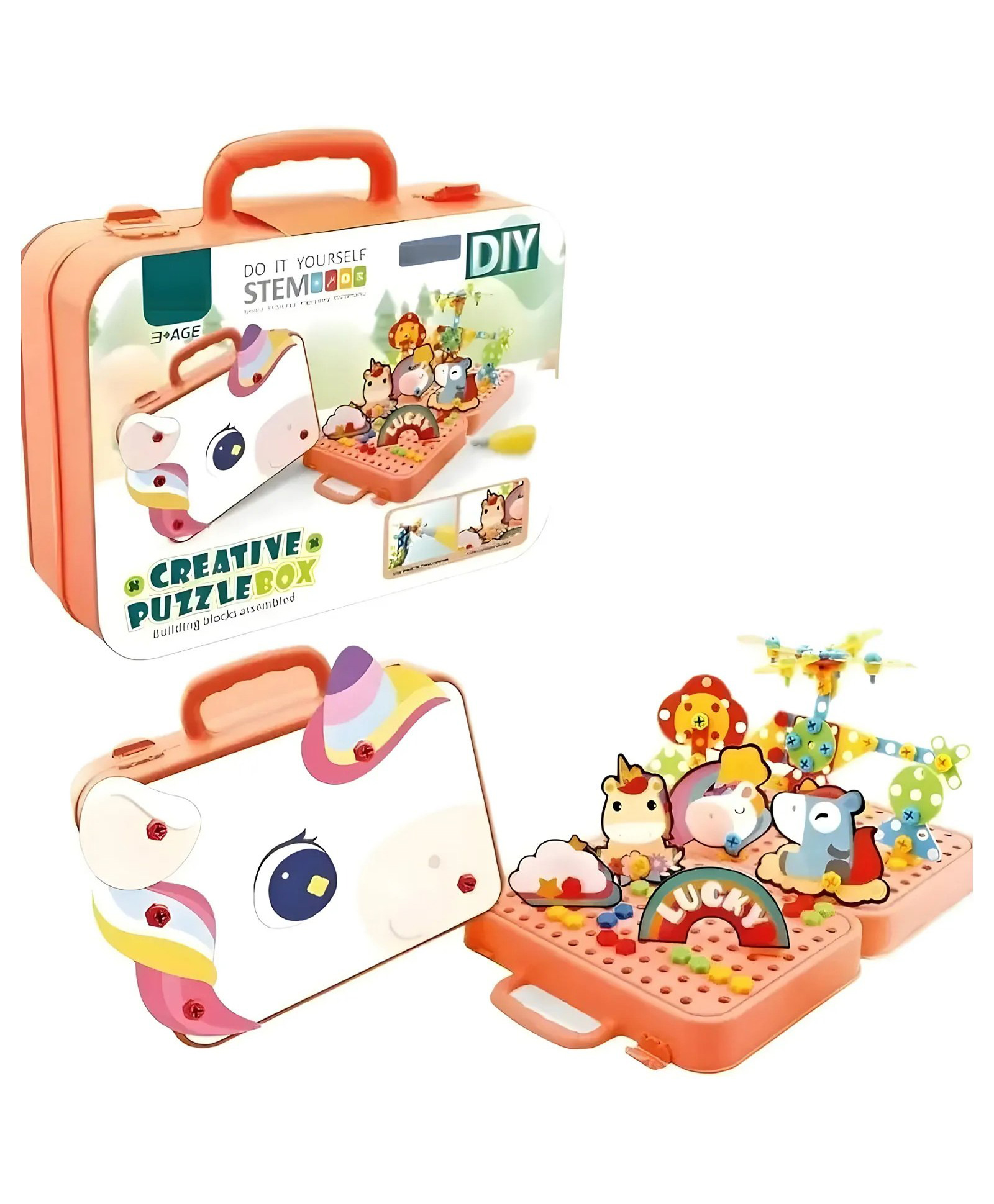 Azhari Unicorn Creative building blocks game set 232 Pieces with storage tools box diy kids screw assembly toy for kids-Pack of 1 Color May Vary-image-5