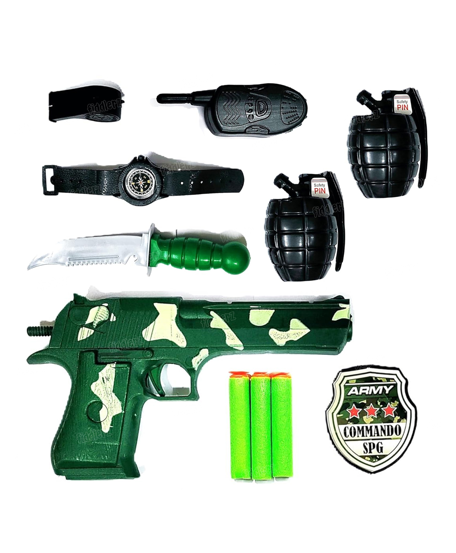 Fiddlerz Army Role Play Set for Kids with Toy Gun Handcuffs Badge Whistle and Accessories for Pretend Play Commando Set for Boys and Girls Age 3+-image-44