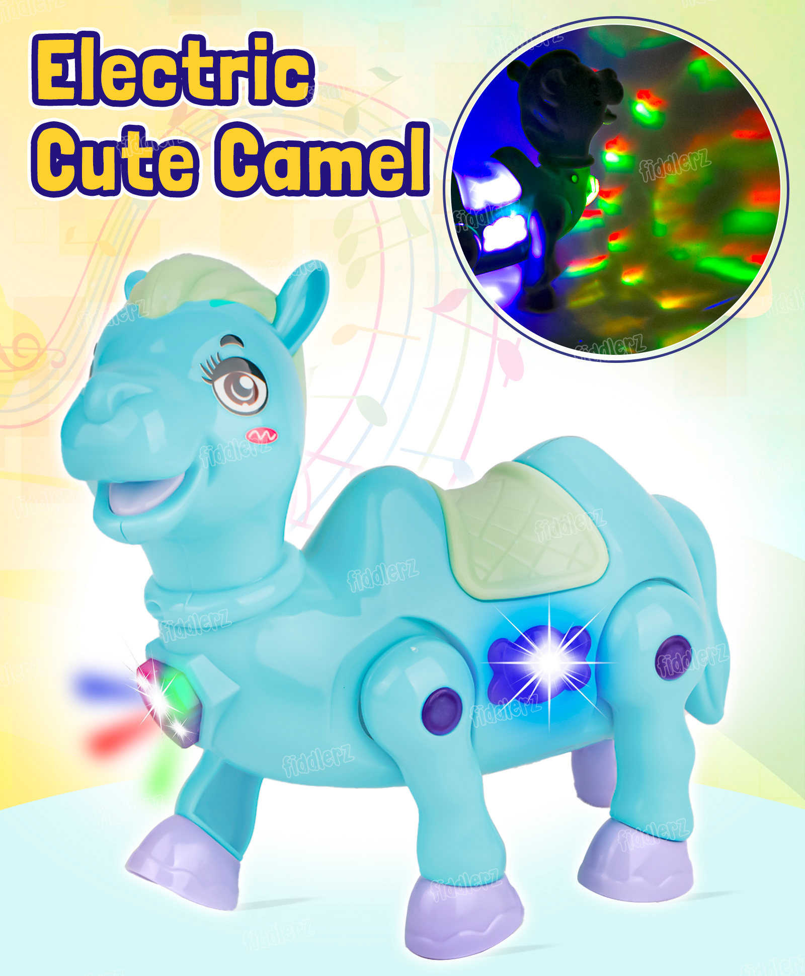 Fiddlerz Electric Walking Camel Toy for Kids with Music Colorful Lights and Interactive Features Fun Battery Operated Animal Toy for Boys and Girls(Blue)-image-21