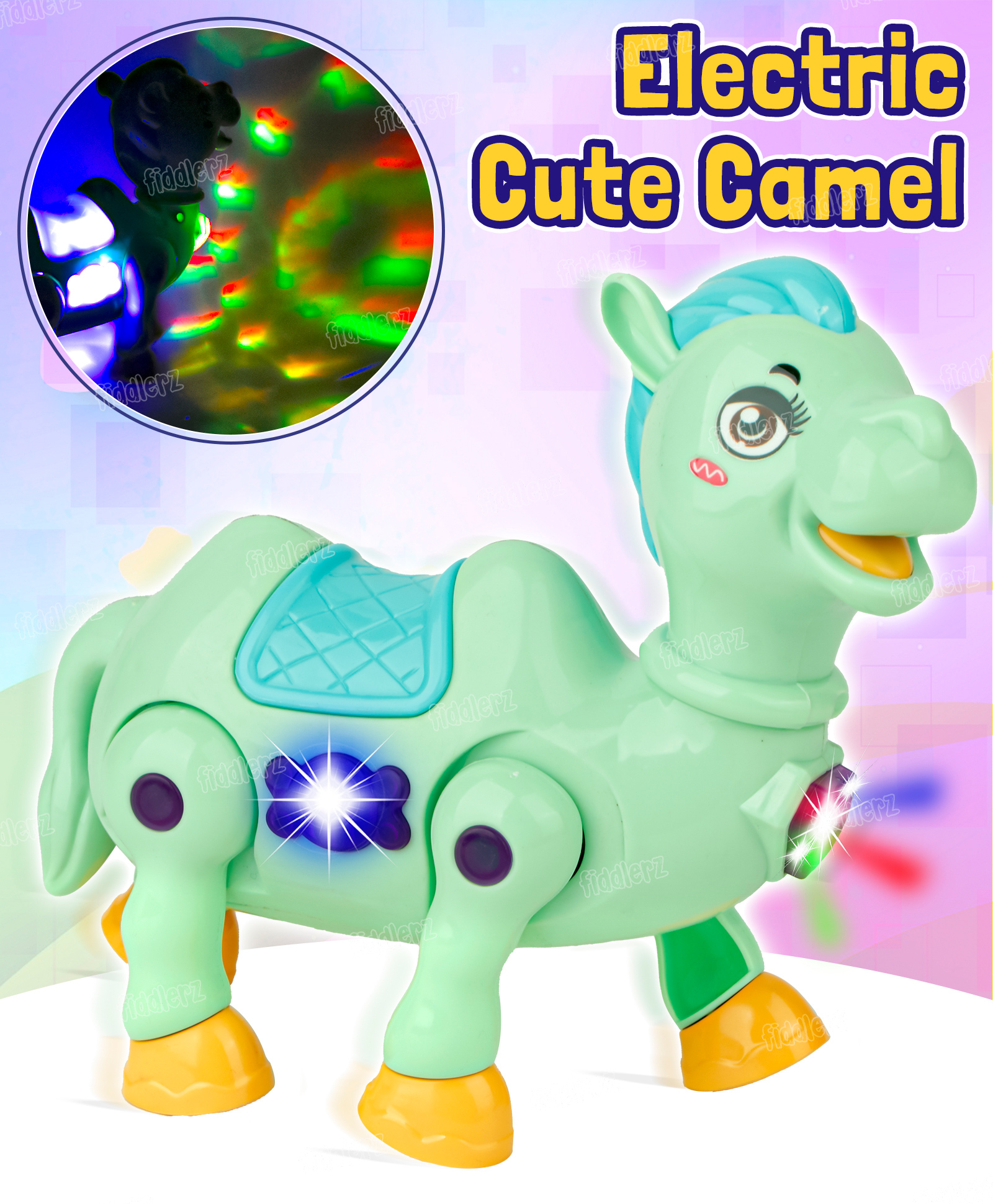 Fiddlerz Electric Walking Camel Toy for Kids with Music Colorful Lights and Interactive Features Fun Battery Operated Animal Toy for Boys and Girls(Green)-image-21