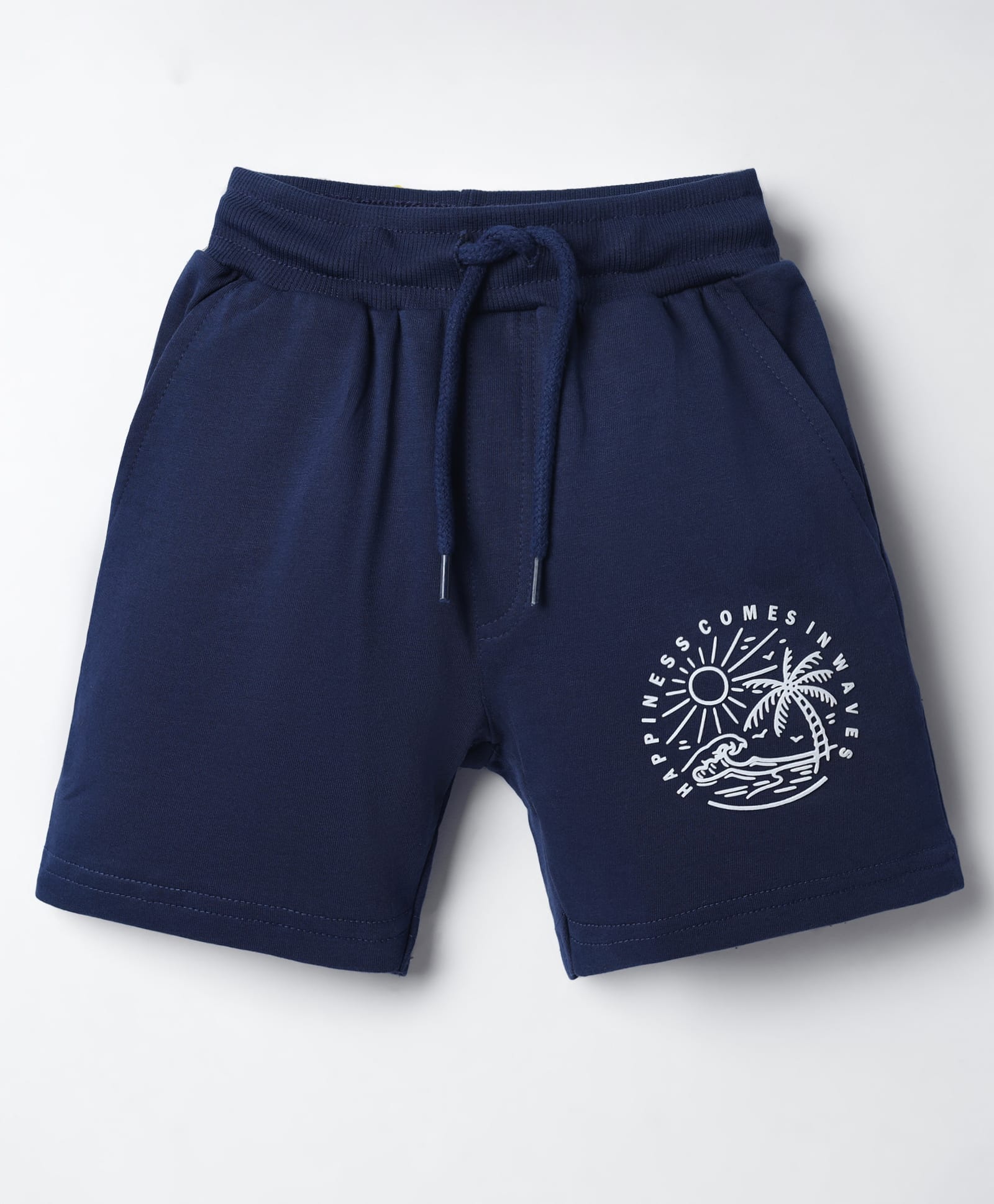 Taeko Single Jersey Knit Knee Length Shorts With Tropical Theme Print - Navy Blue-picture-33