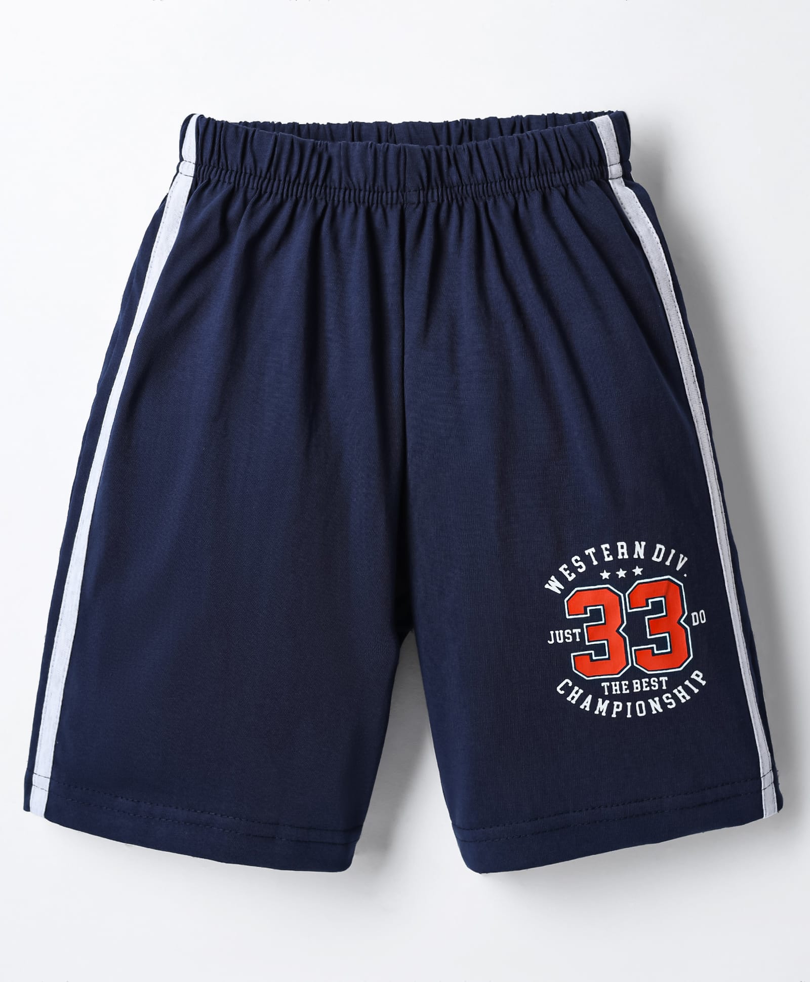 Taeko Single Jersey Knit Knee Length Shorts With Text Print & Tape Detailing - Navy Blue-image-49