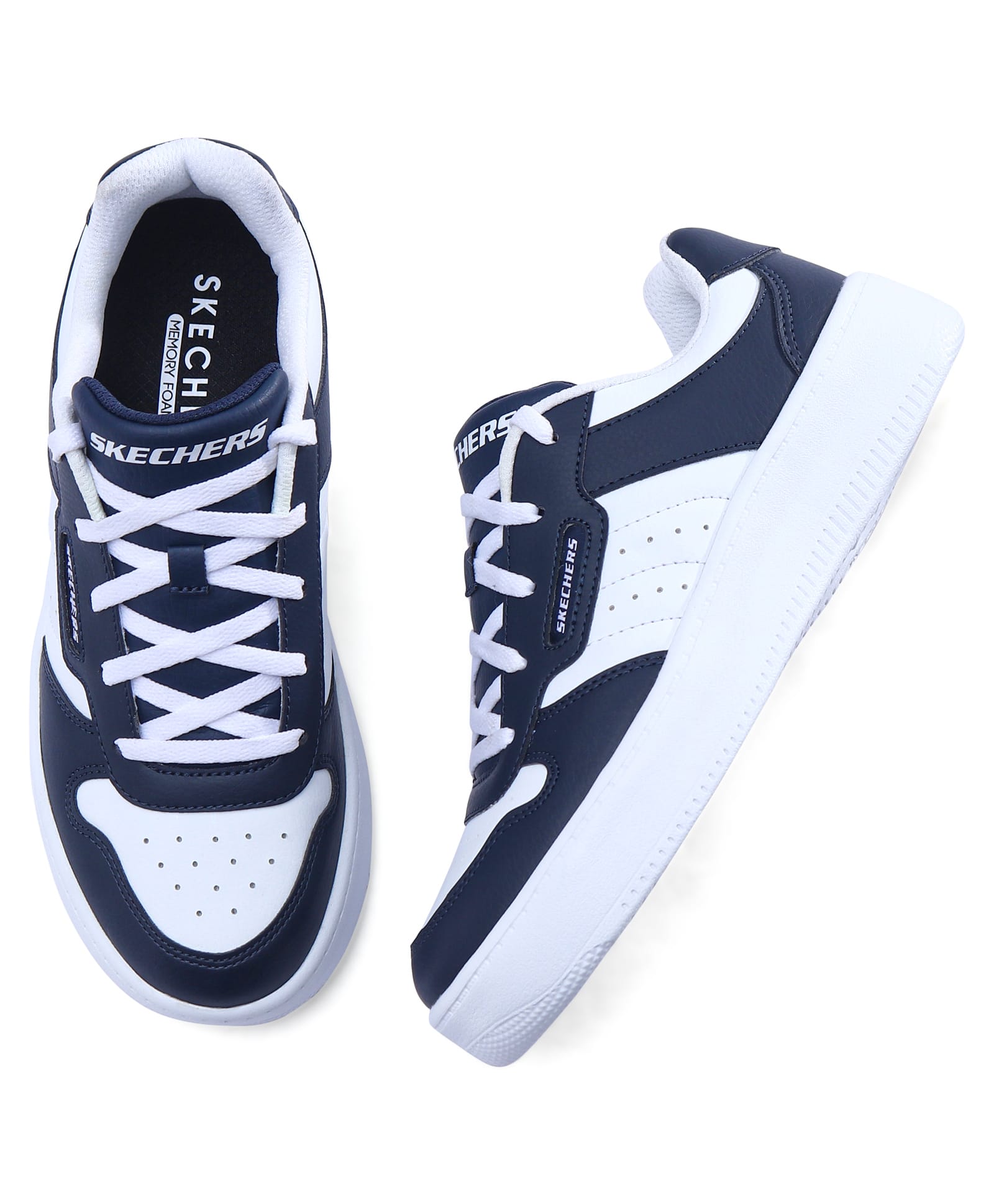 Skechers Lace Up Casual Shoes - Navy Blue & White-picture-12