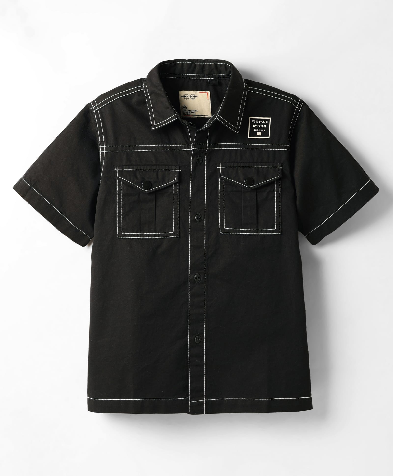 Ruff Cotton Woven Solid Colour Shirt - Black-image-12