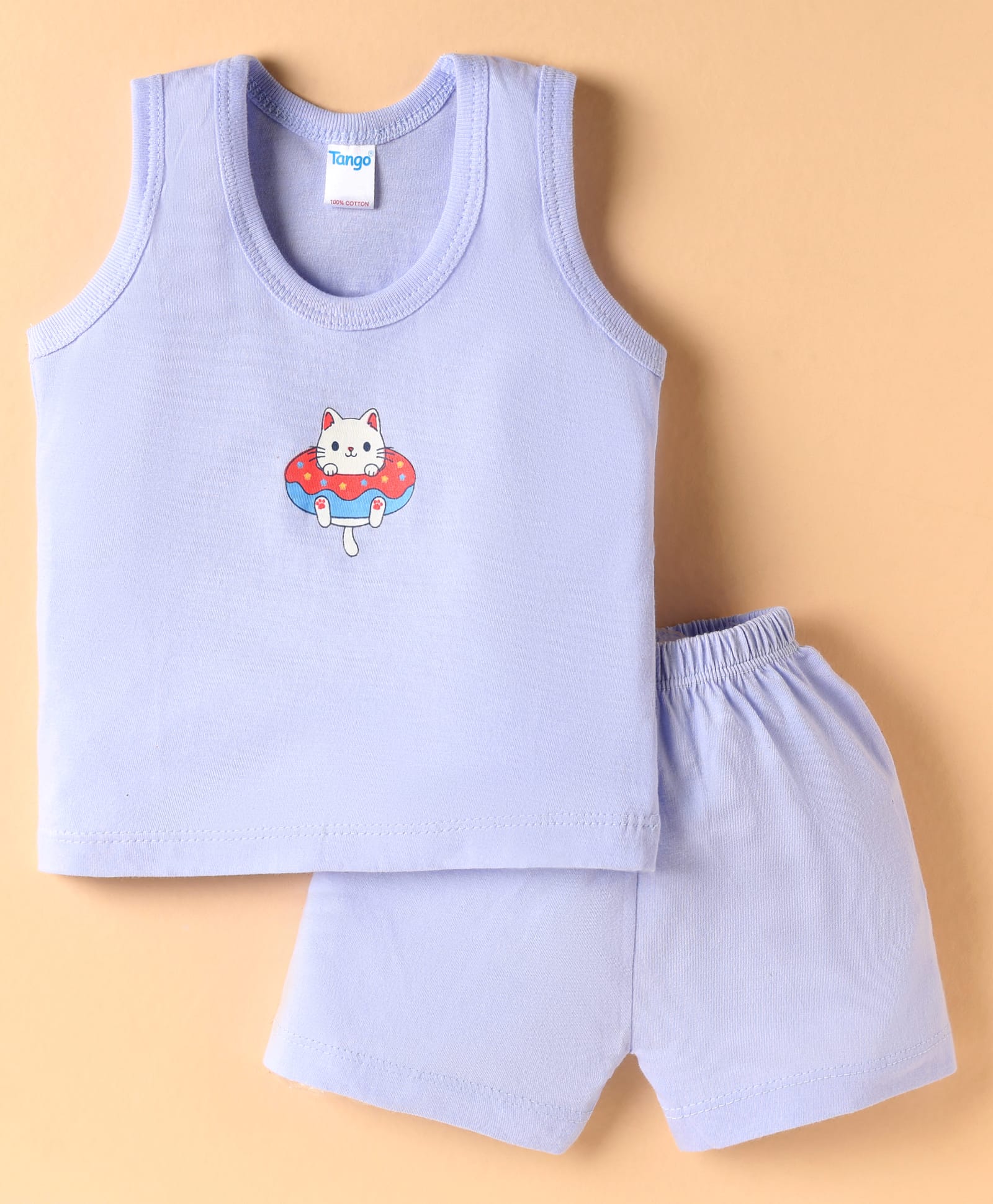 Tango Single Jersey Knit Sleeveless Innerwear Set With Cat Print - Light Blue-image-22