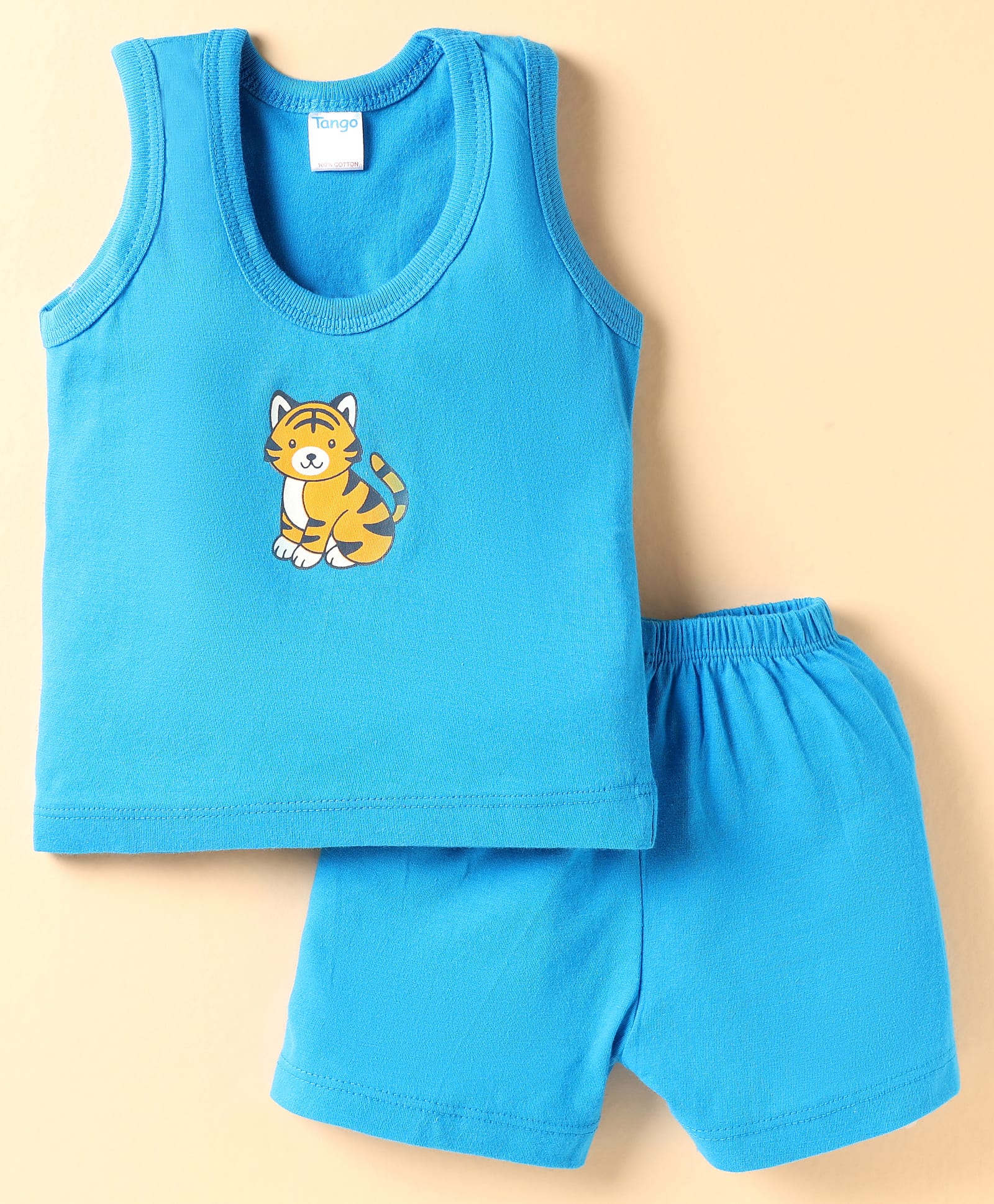 Tango Single Jersey Knit Tiger Printed Vest With Knee Length Short - Blue-picture-48