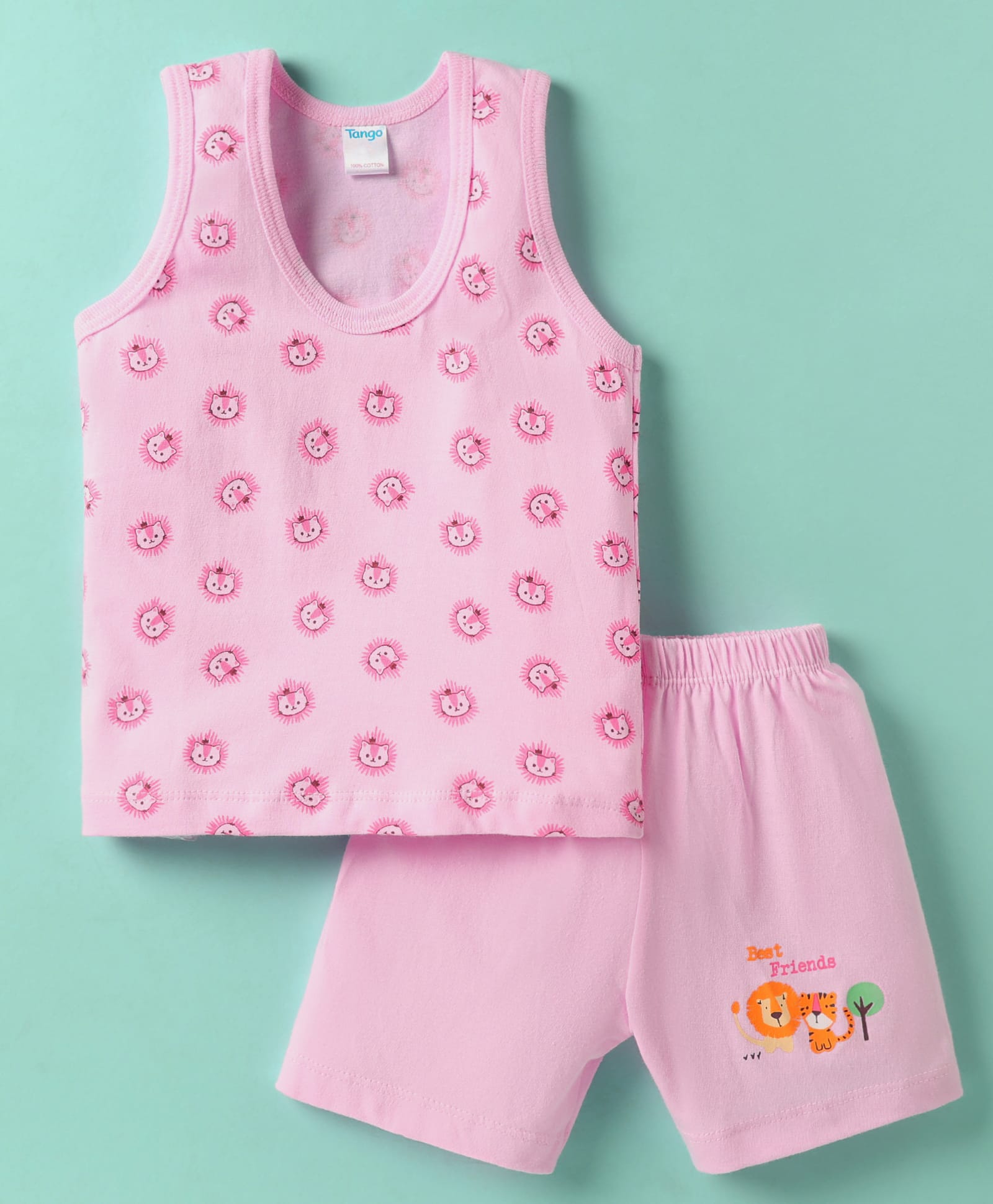 Tango Single Jersey Knit Animal Printed Vest & Shorts - Pink-image-39