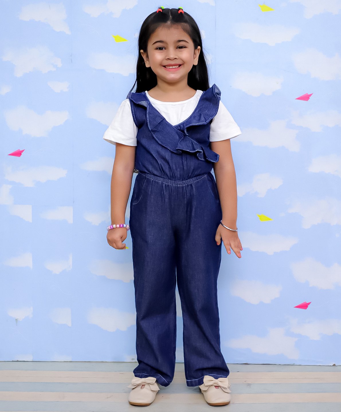 The Mom Store Cotton Sleeveless Solid Frill Detailed Jumpsuit - Navy Blue-picture-15