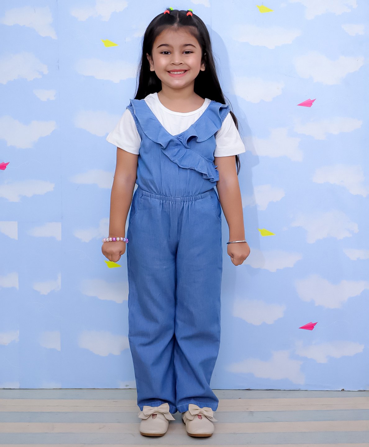 The Mom Store Cotton Sleeveless Solid Frill Detailed Jumpsuit - Blue-picture-17