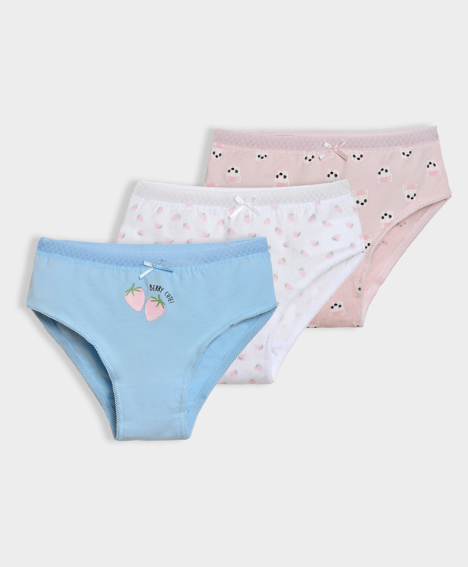 Mi Arcus Cotton Spandev Pack Of 3 Strawberry & Puppies Printed Panties - Multi Colour-image-7