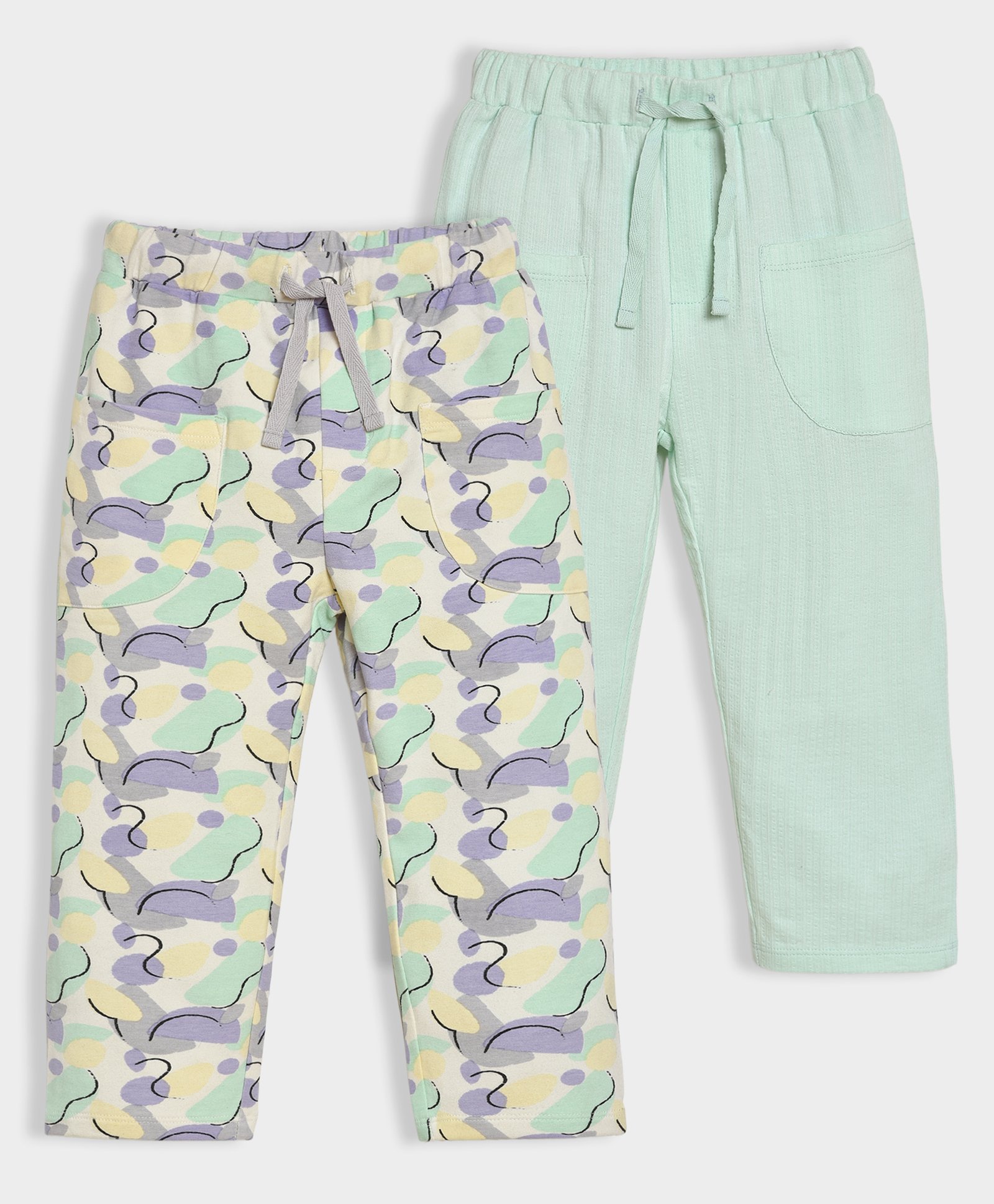 Mi Arcus 100% Cotton Pack Of 2 Solid & Abstract Printed Pajamas - Multi Colours-picture-23