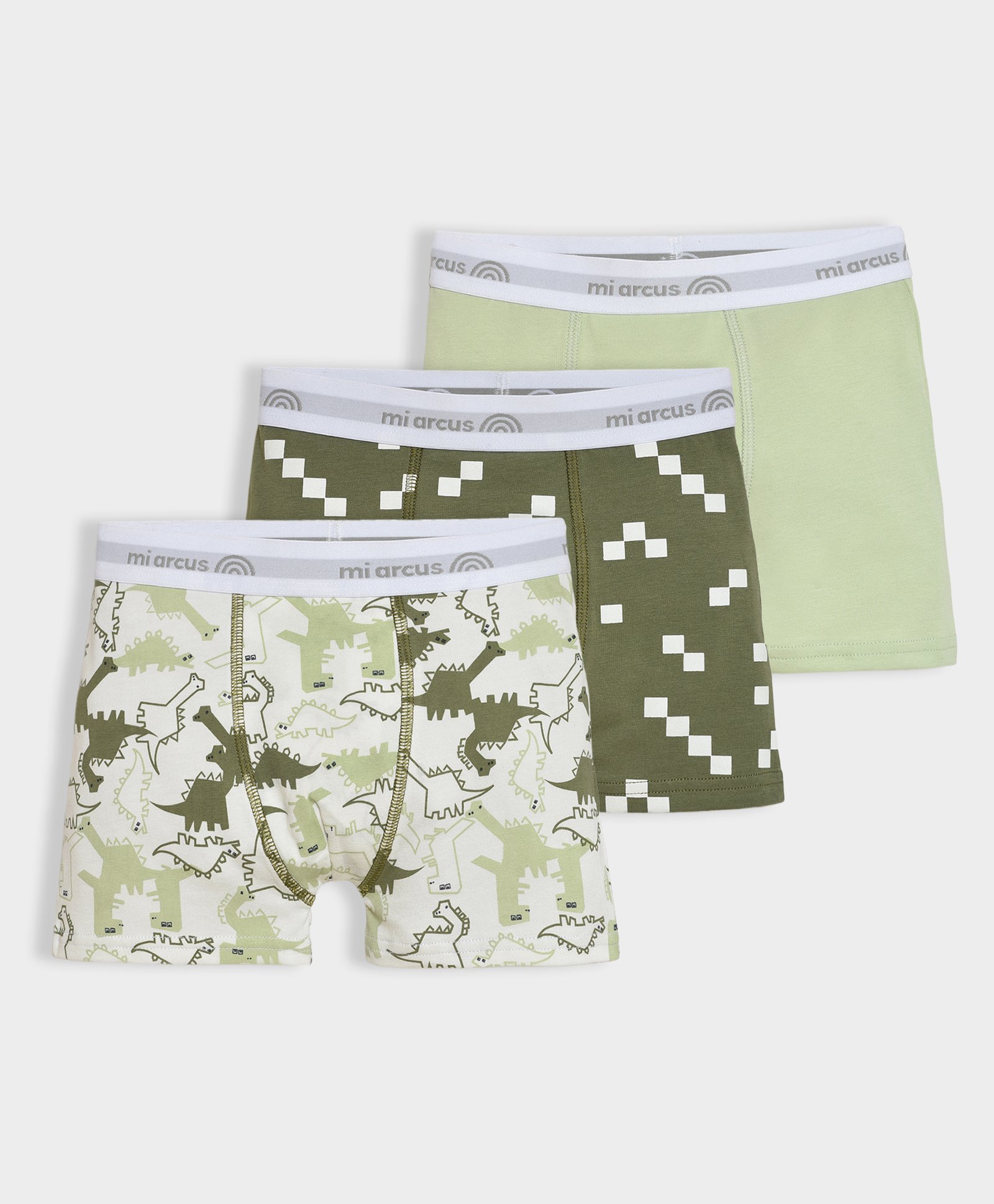 Mi Arcus Pack Of 3 Solid & Dinosaurs Printed Briefs - Green & White-image-32