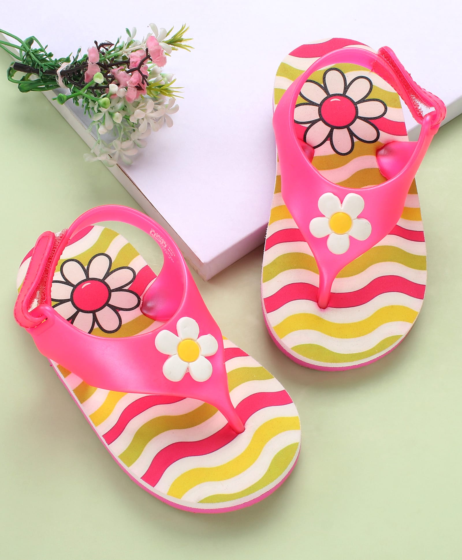 Babyoye Velcro Closure Flip Flops with Floral Print - Pink-picture-19