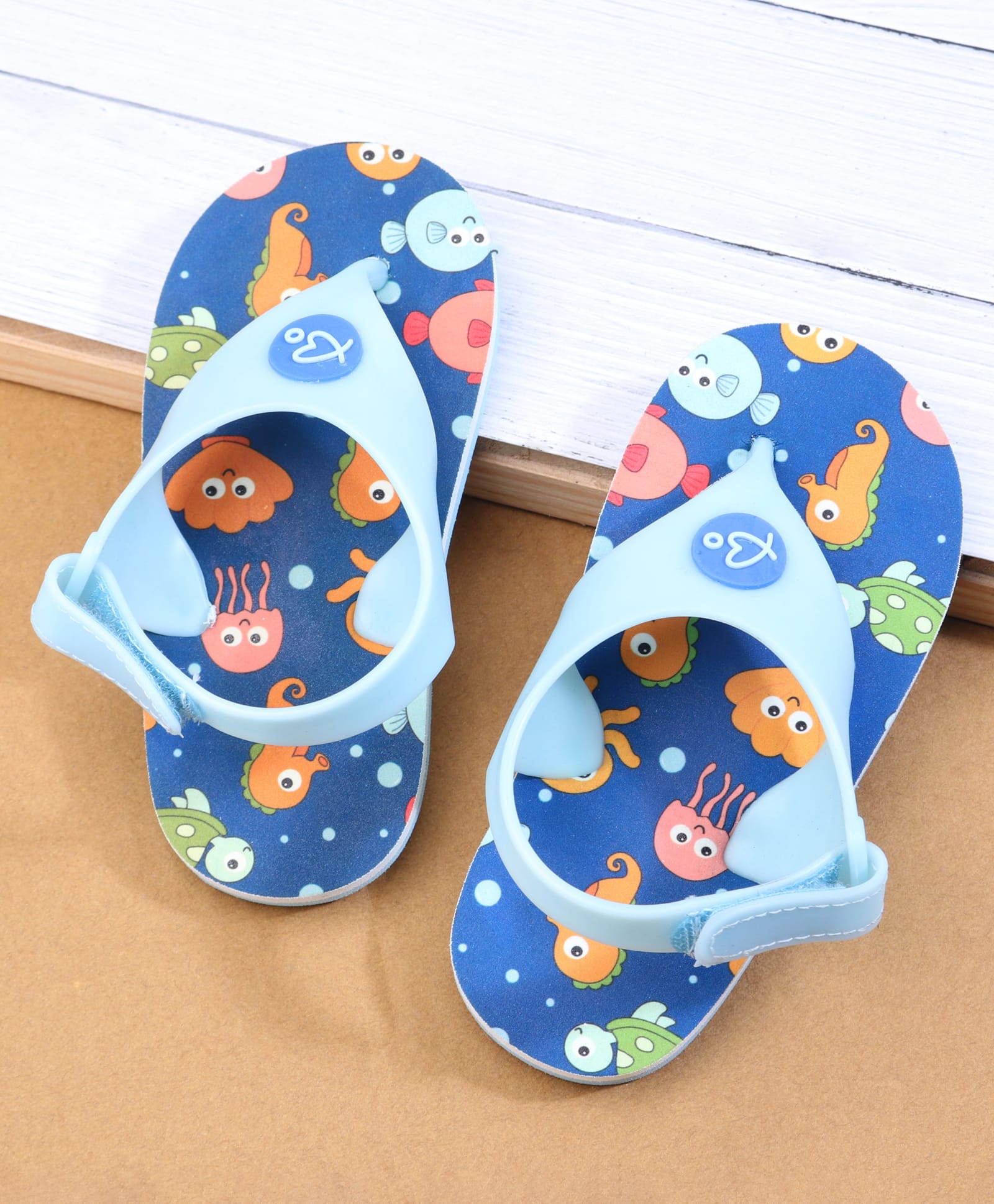 Babyoye Velcro Closure Flip Flops with Dino Print - Sky Blue-picture-40