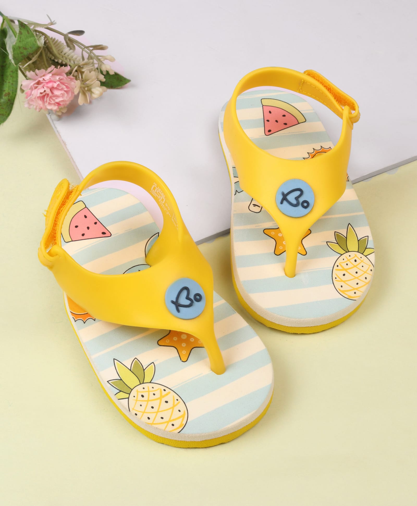 Babyoye Velcro Closure Flip Flops With Fruit Print - Yellow-picture-46