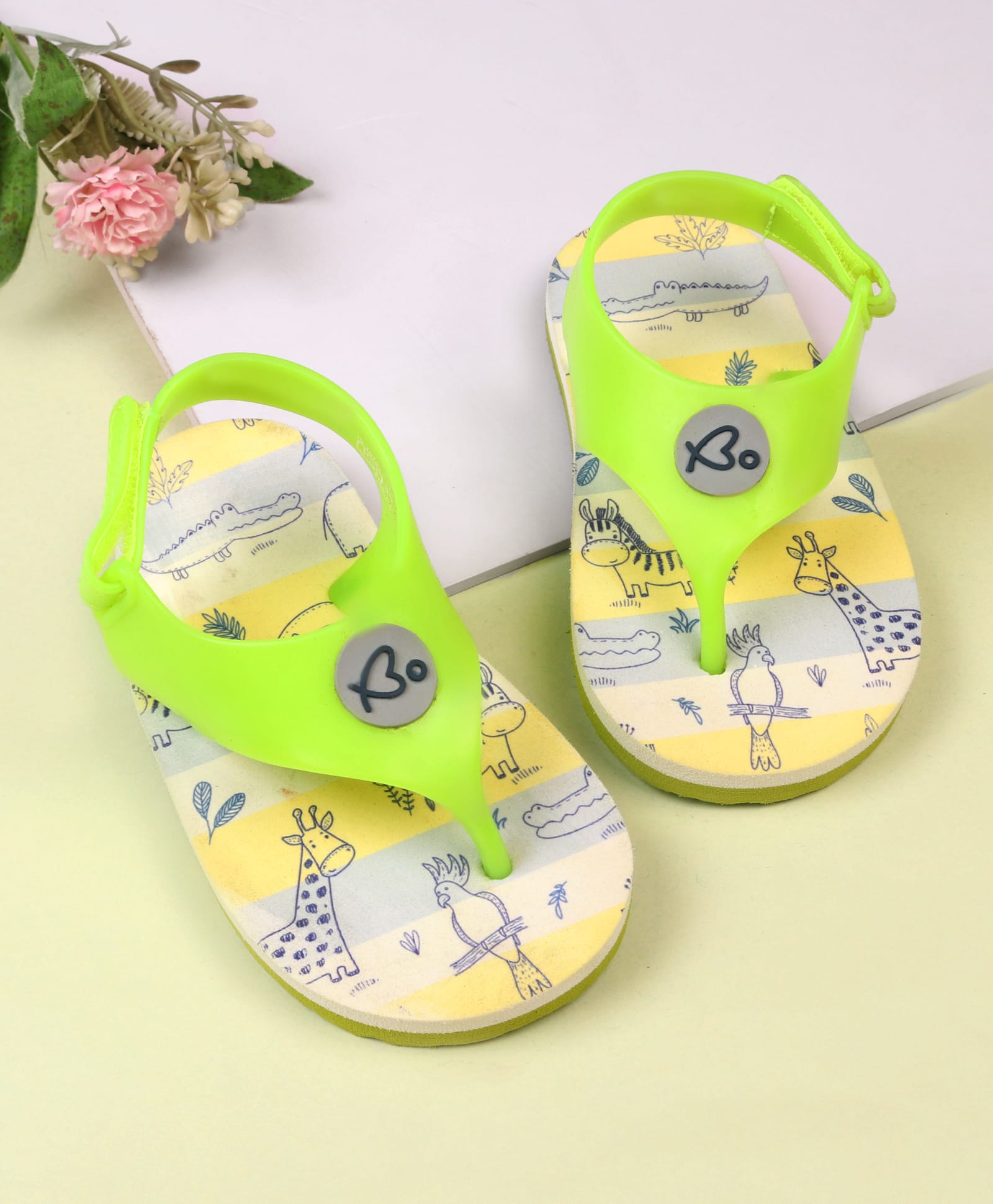 Babyoye Velcro Closure Flip Flops With Animal & Bird Print - Green-image-17