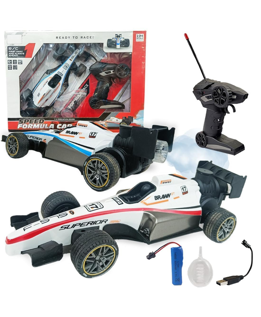 NIYAMAT High Speed Rc Car Remote Control 2Wd Car with Smoke Spray & Light & Flame Scale 1:14 - White-picture-26