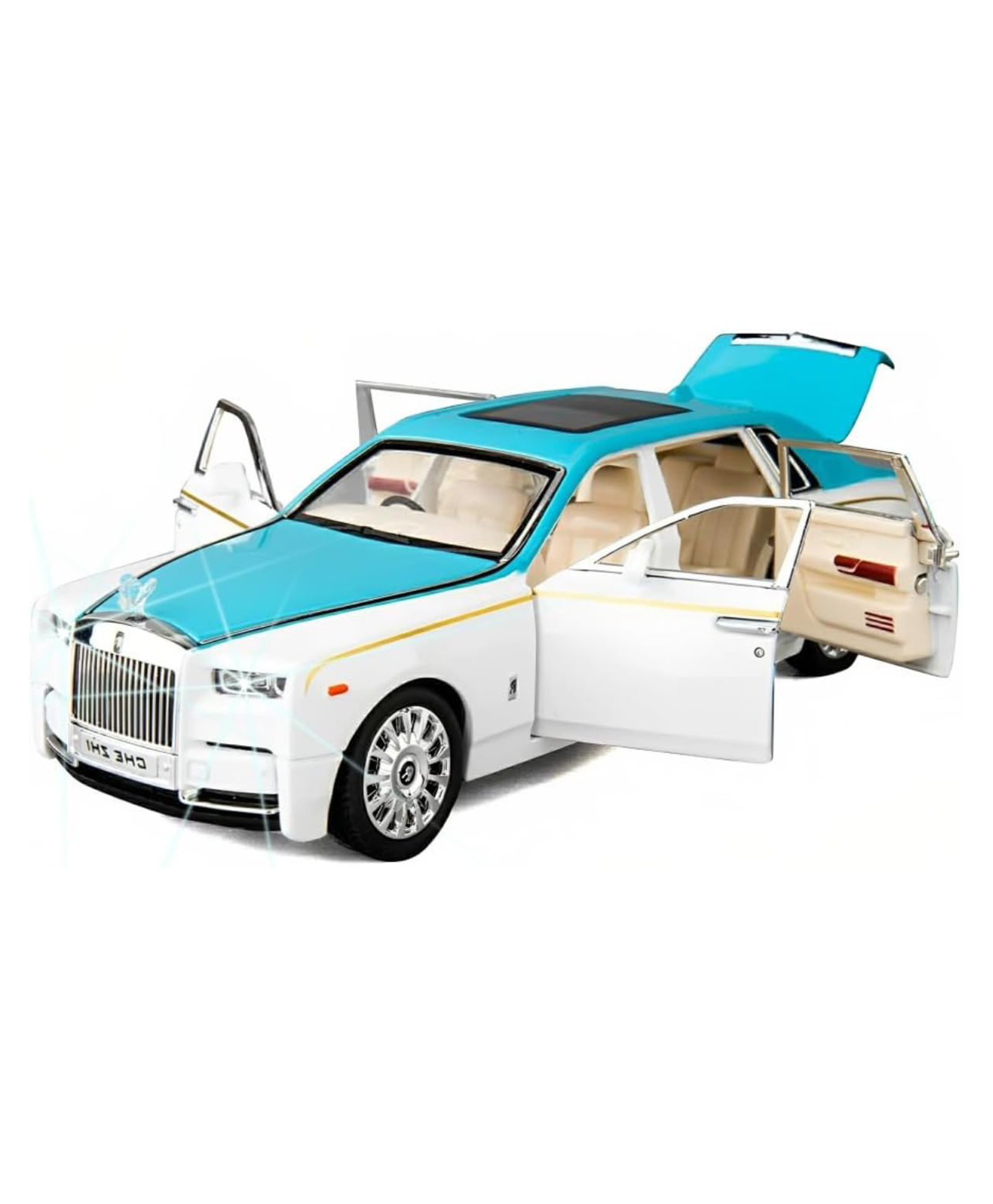 NIYAMAT 1:32 Rolls Royce Phantom Toy Car Metal Pull Back Diecast Car with Openable Door and Sound Light, Gifts Toys for Kids (White & Black)-image-27
