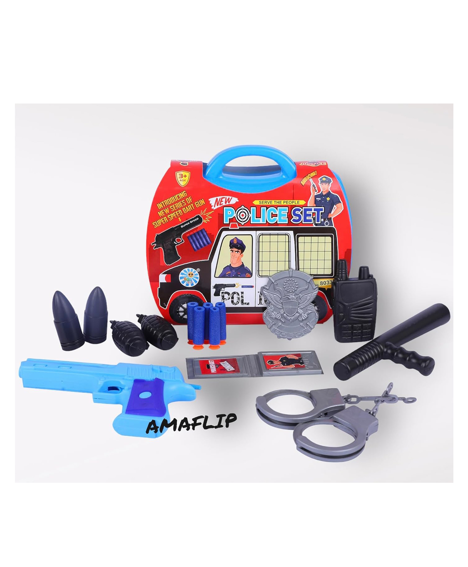 NIYAMAT 19 Pcs Police Playset Toy for Kids, Boys with Handcuff, Mini Bullet Gun Toy for Role Pretend Play Game Weapon Set - Multicolor-image-39