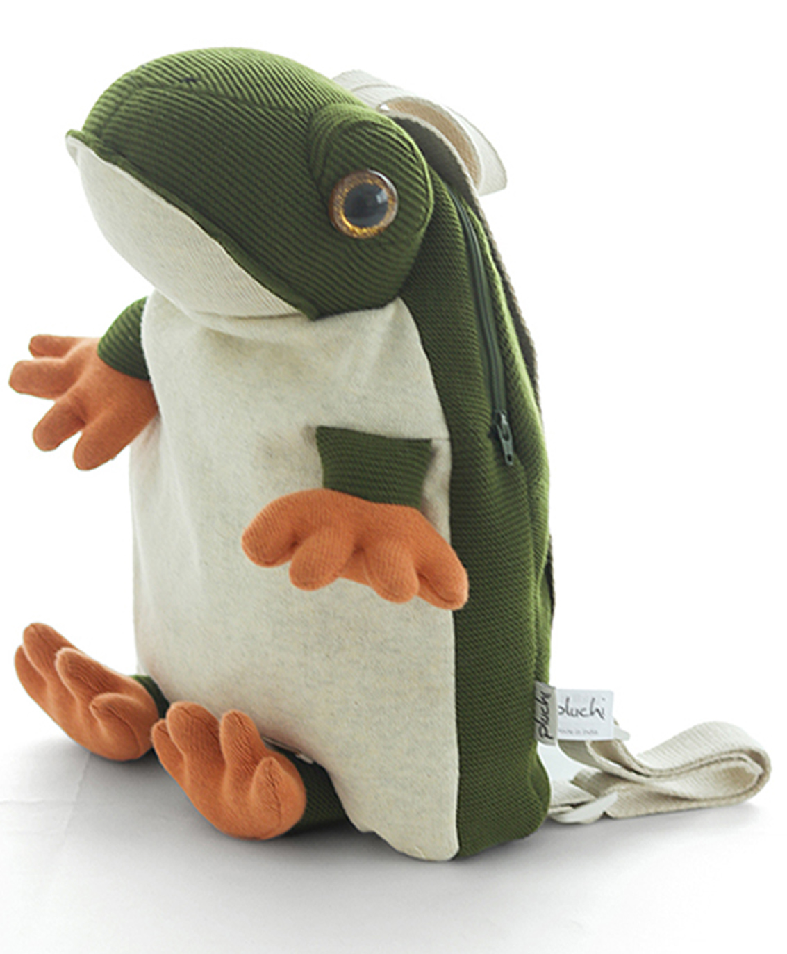 Pluchi Hoppy Frog Sage green, Natural Mel. & Orange Kids Bag - Height 15.7 Inches-image-34