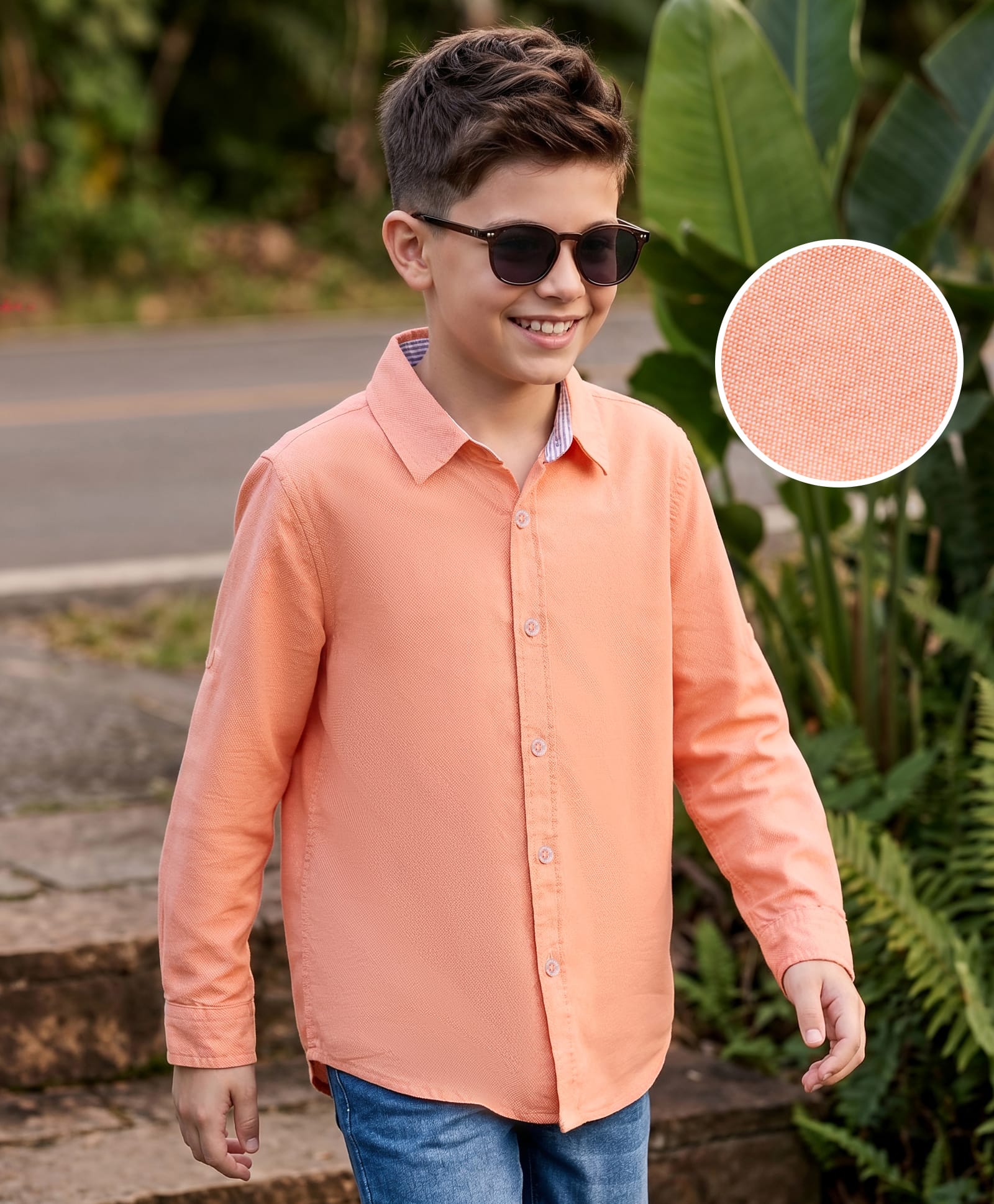 kookie kids india Kookie Kids Cotton Woven Full Sleeves Solid Color Oxford Shirt - Orange-picture-32