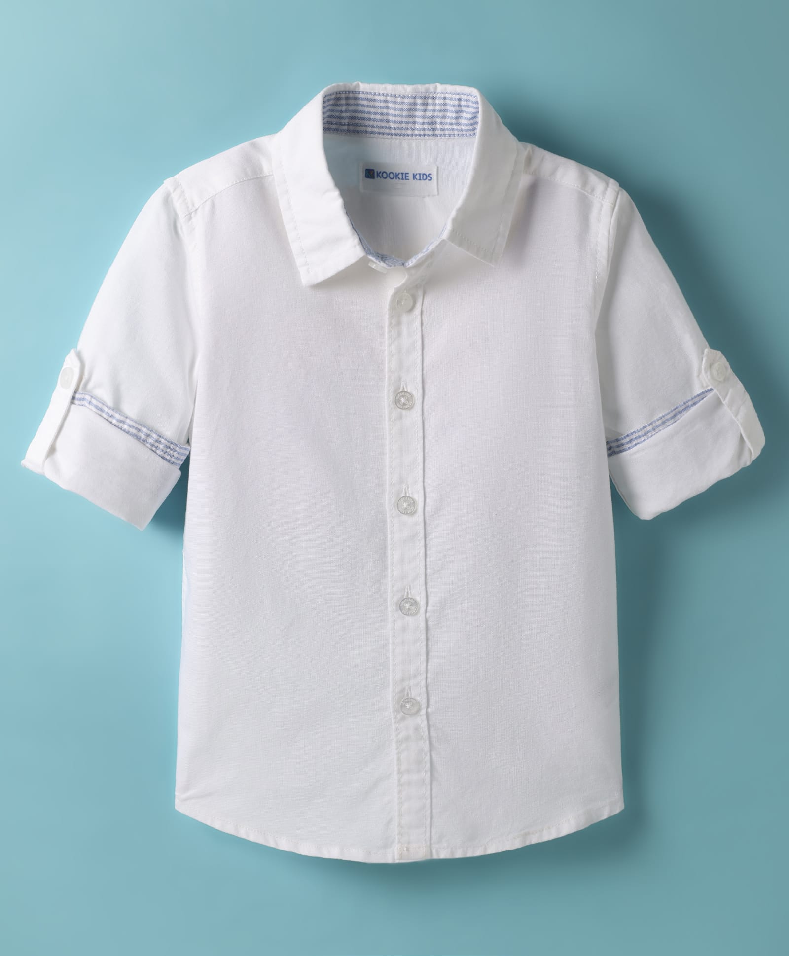 kookie kids india Kookie Kids Cotton Woven Full Sleeves Solid Color Oxford Shirt - White-picture-15