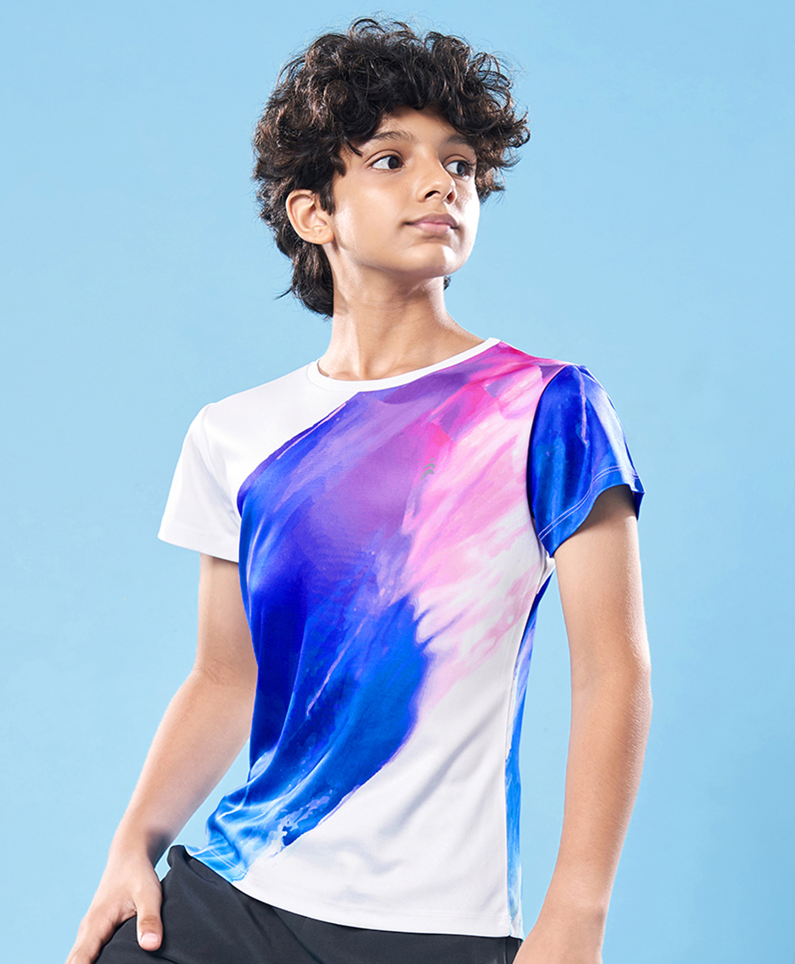 Pine Active Knit Super Stretch Half Sleeves Printed T-Shirt - White & Blue-image-14