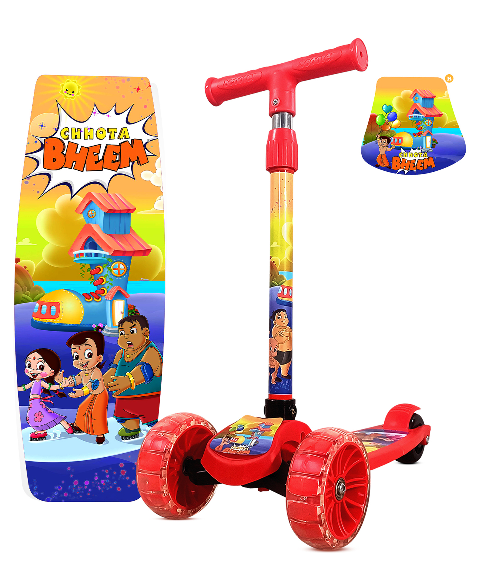 Kidsmate Chota Bheem Kick Scooter for Kids | 4-Level Height Adjustable & PVC Wheels | Non-Slip Wide Deck with Strong Push Brake Kids Scooter For Age 3+ Yrs | Max User Weight 50Kg - Red-image-28