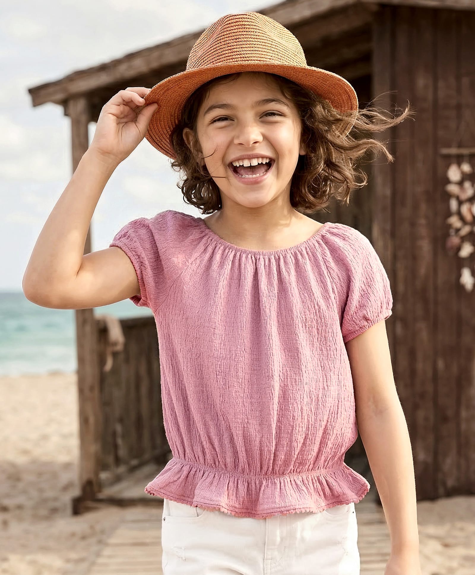 kookie kids india Kookie Kids Knit Half Balloon Sleeves Solid Top With Elasticated Waist In Wrap - Mauve-picture-19