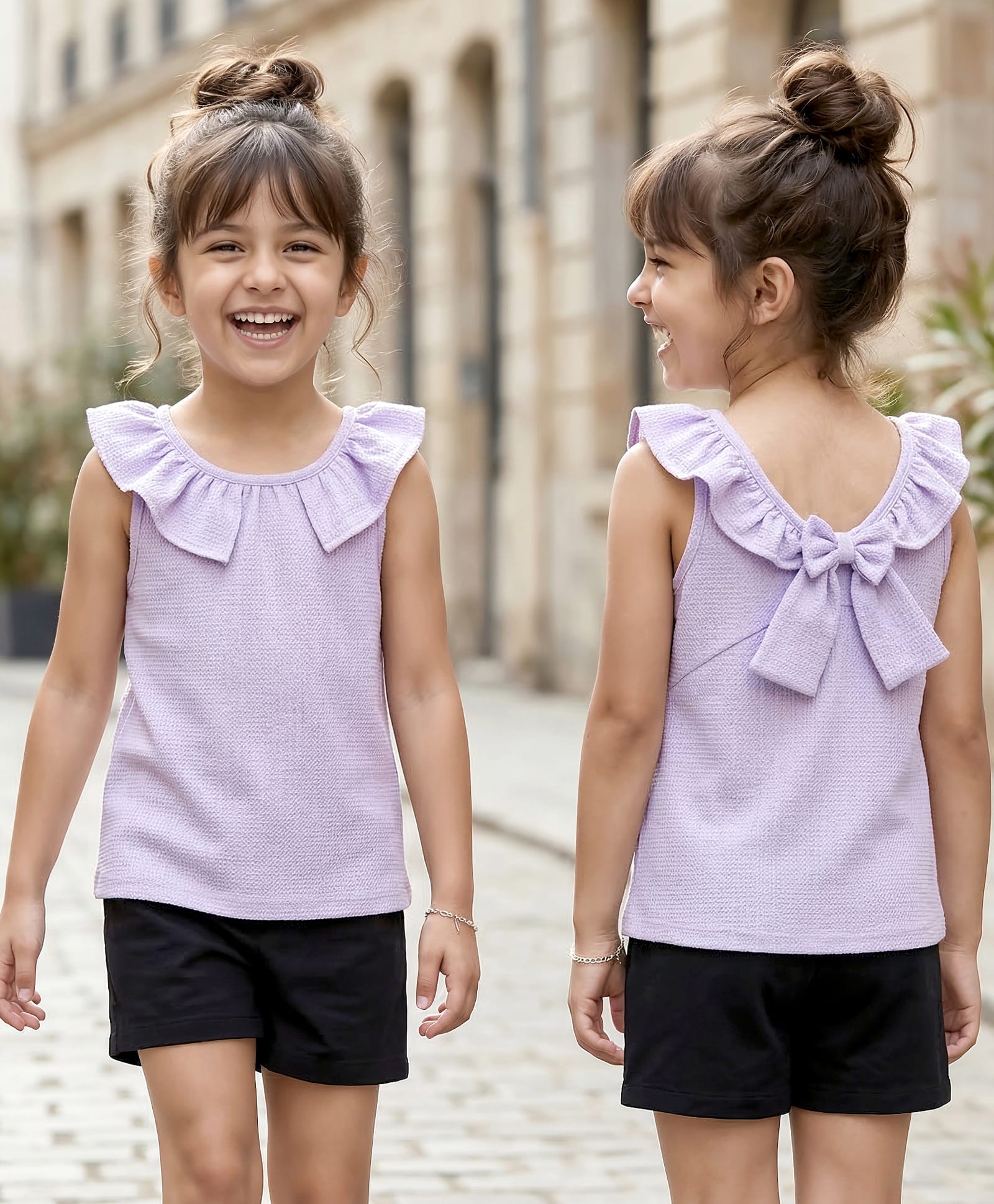 Kookie Kids Knit Sleeveless Solid Frill Neck Top With Back Bow Applique - Lavender-image-38
