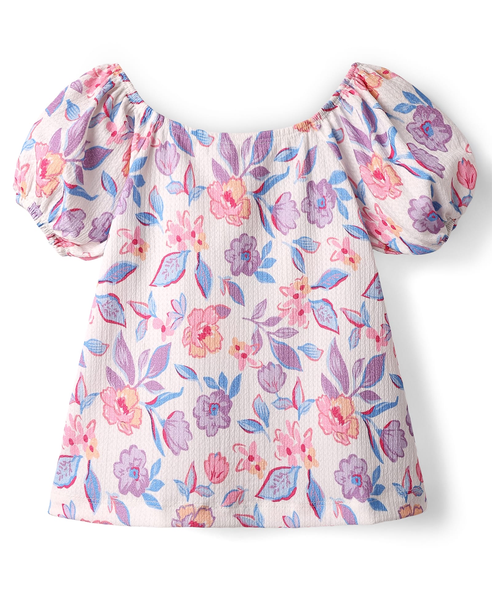 Kookie Kids Knit Half Balloon Sleeves Top with Floral Print - White & Pink-image-20