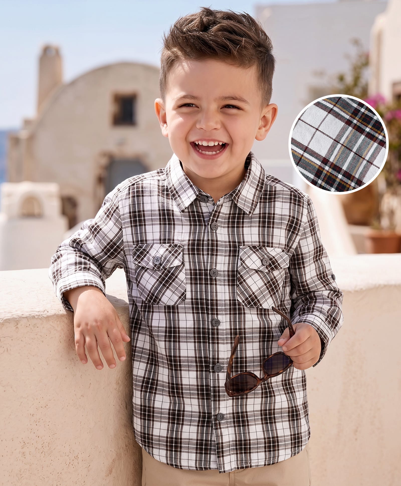 kookie kids india Kookie Kids Cotton Woven Full Sleeves Checks Shirt - White & Black-picture-19