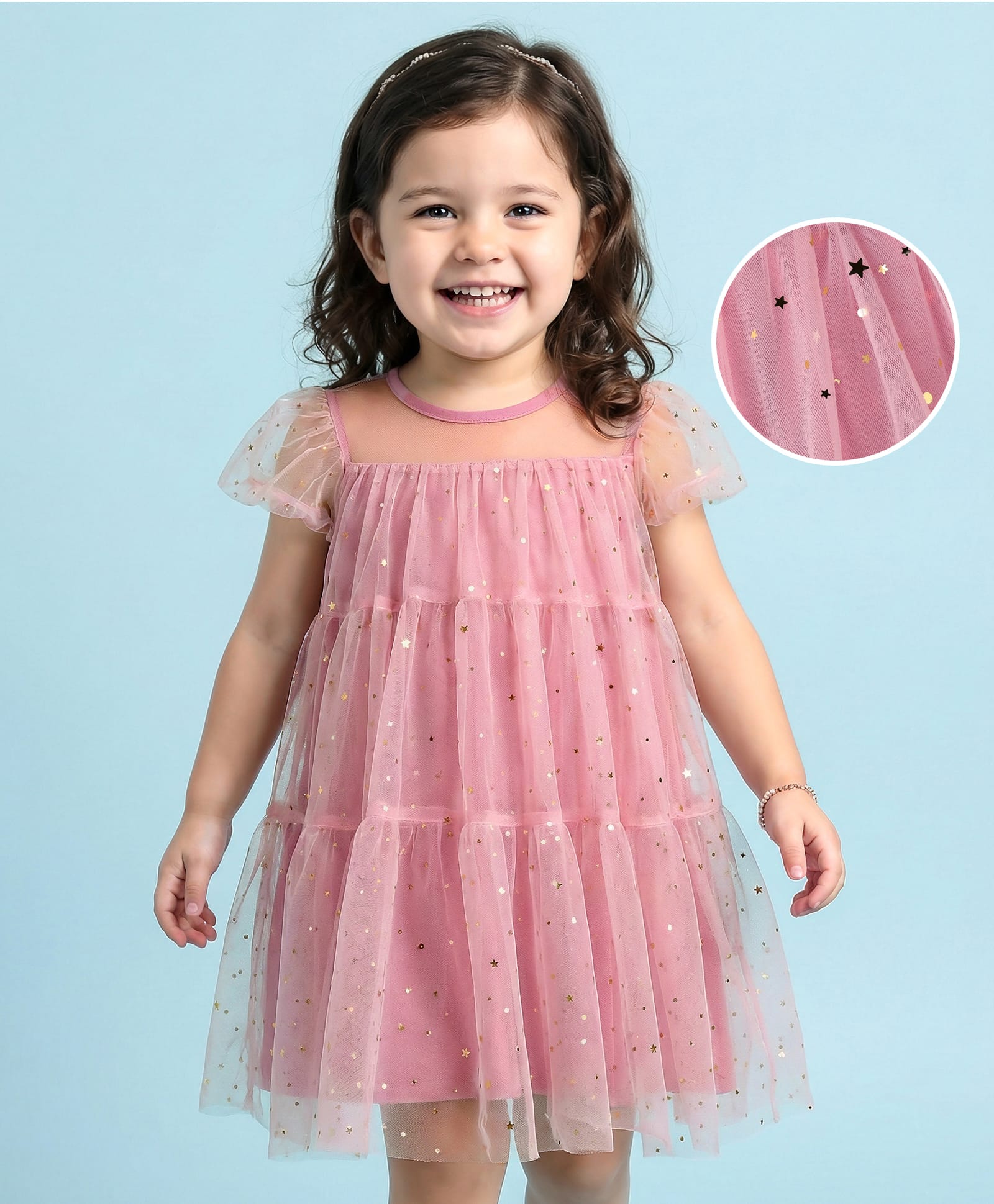 Mark & Mia Half Sleeves Party Dress with Stars Sequin - Plum-image-16