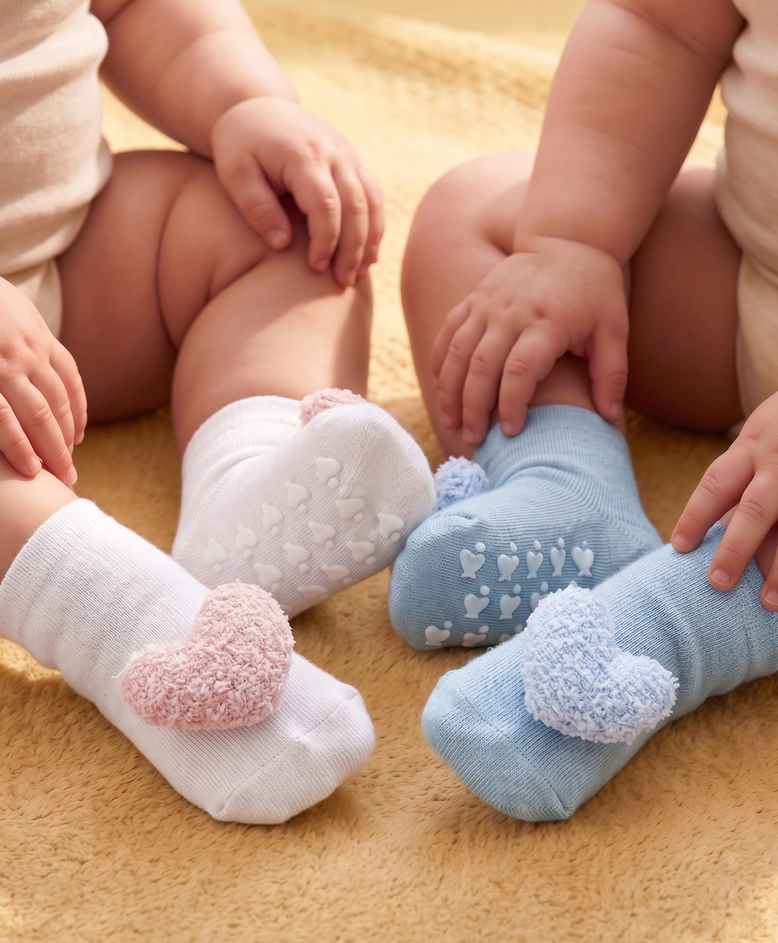 Babyoye Cotton Bamboo Knit Socks with 3D Heart Applique Pack of 2 - White & Blue-image-43