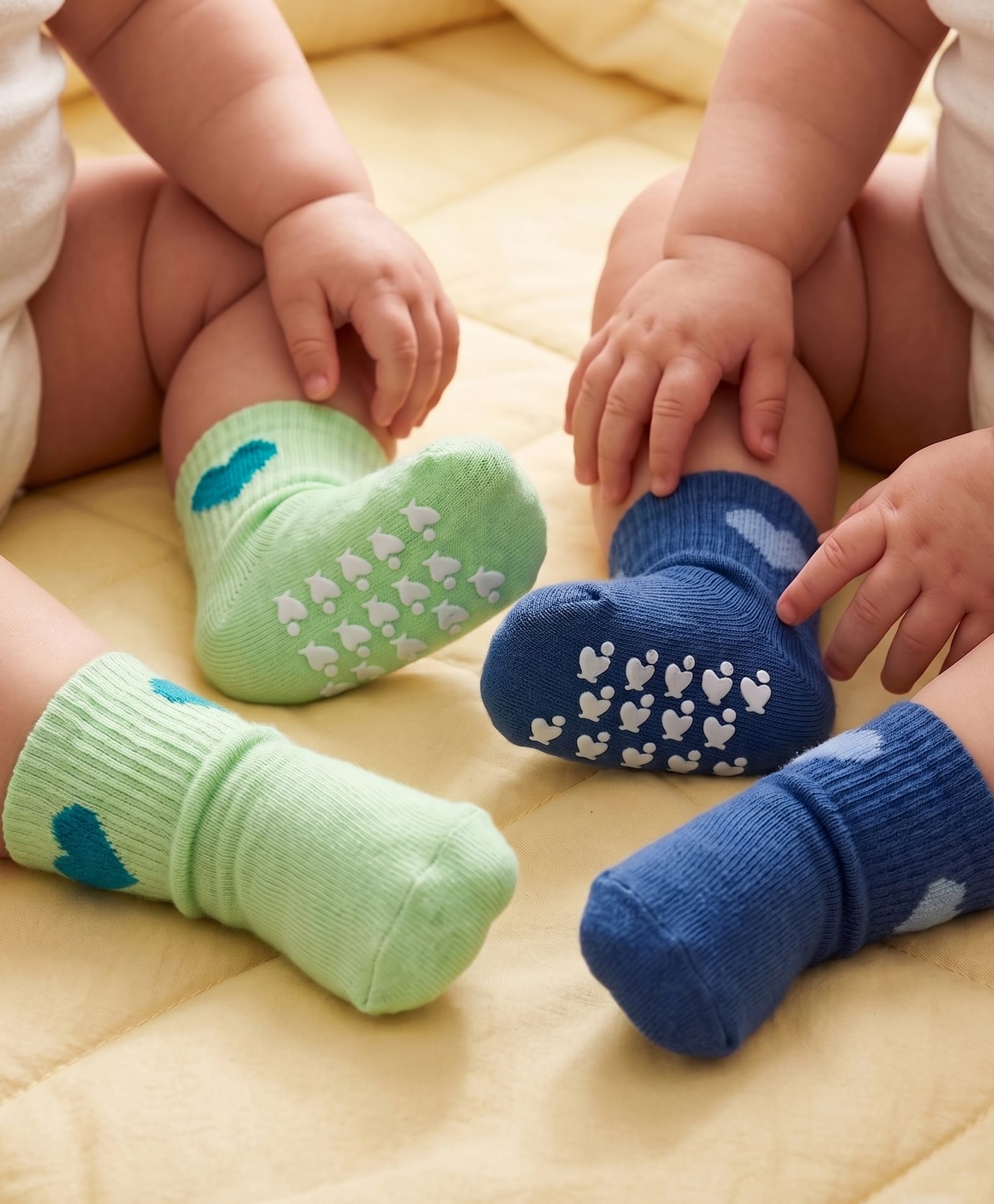 Babyoye Cotton Bamboo Fur Knit Socks with Heart Design Pack of 2 - Navy Blue & Light Green-image-10