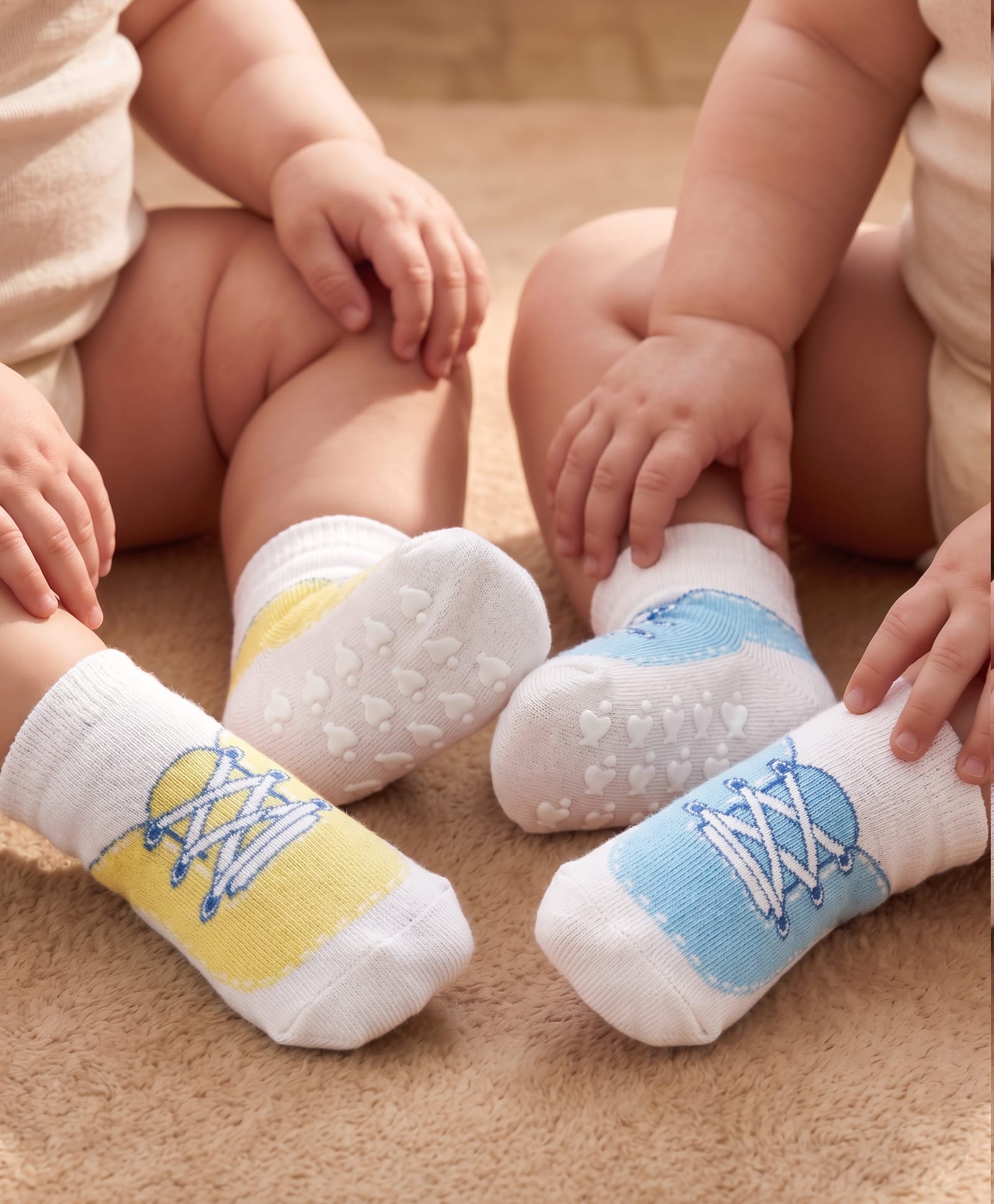 Babyoye Cotton Bamboo Knit Ankle Length Anti-skid Socks with Lace Design Pack of 2 - Yellow & Light Blue-image-15