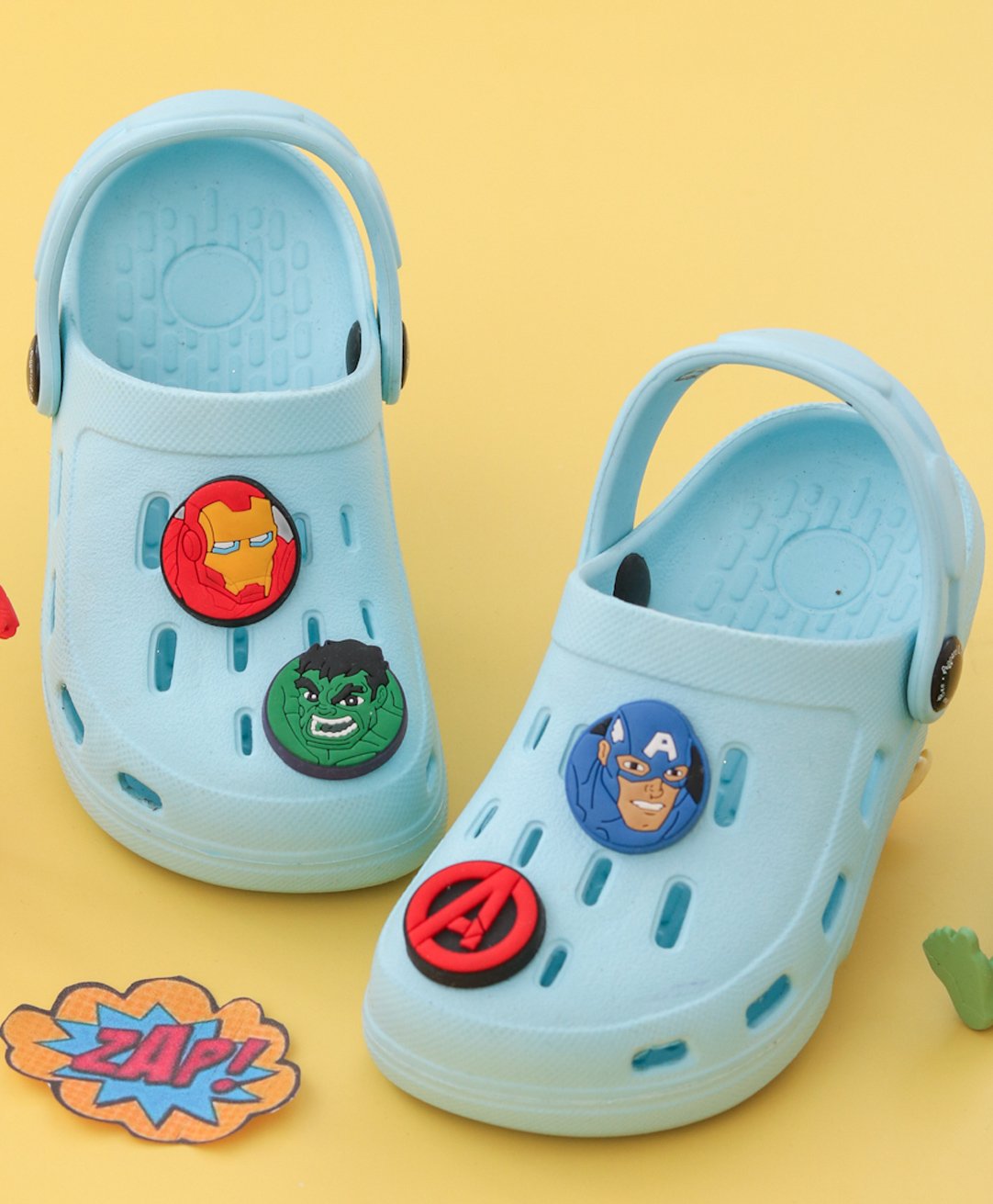 Marvel by Yellow Bee Solid Perforated Avengers Clogs With Iron Man Hulk & Captain America Charms - Light Blue-picture-20