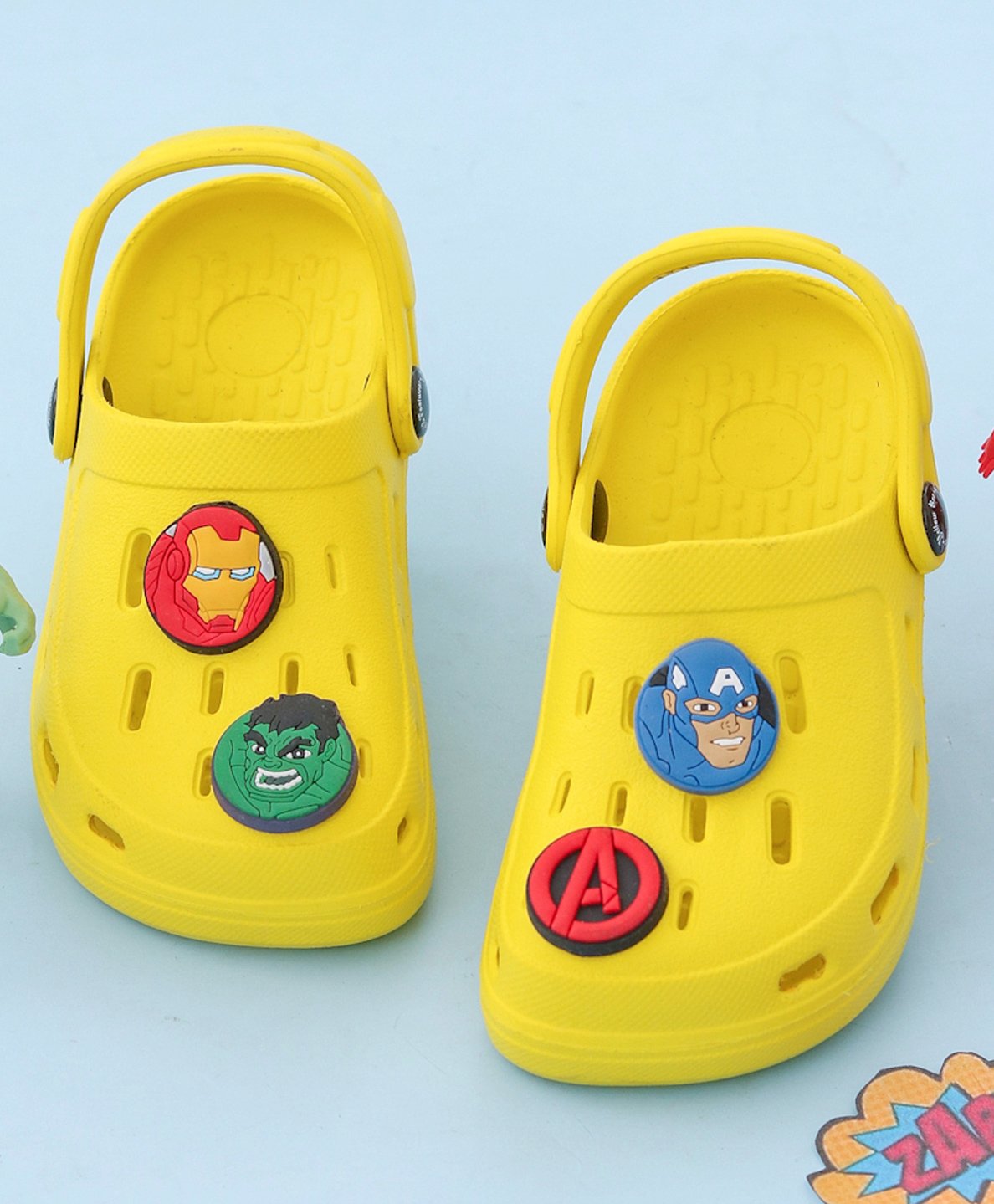 Marvel by Yellow Bee Avengers Jibbitz Applique Detailed Perforated Clogs - Yellow-image-0