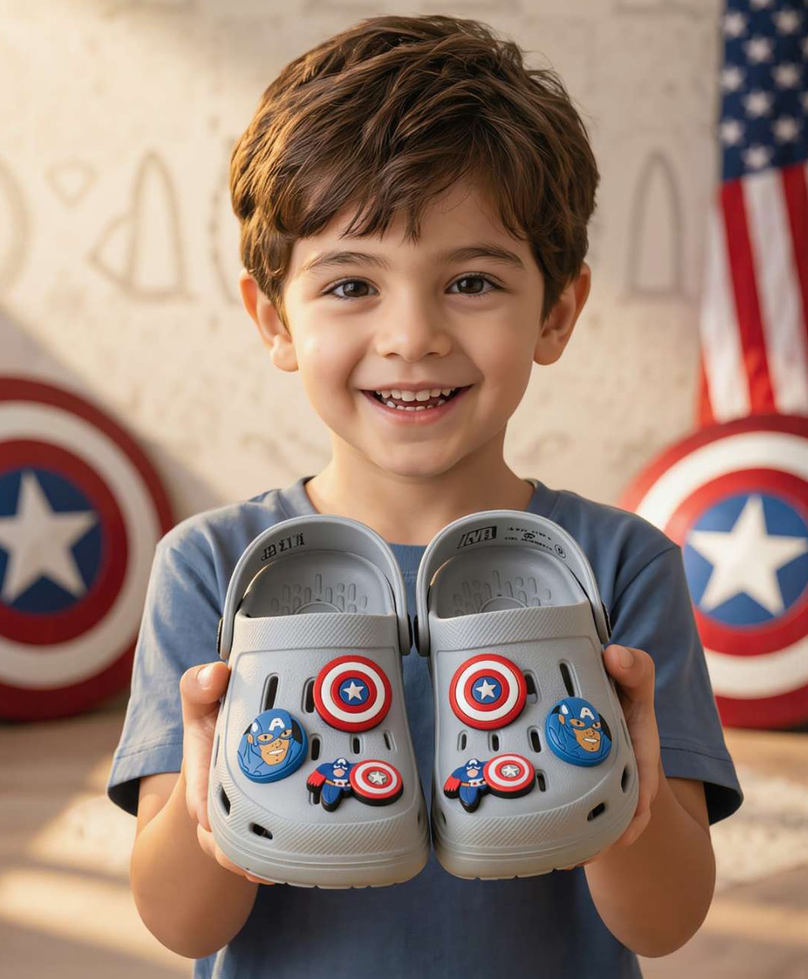 Marvel by Yellow Bee Solid Perforated Avengers Clogs With Shield & Captain America Charms - Grey-picture-13