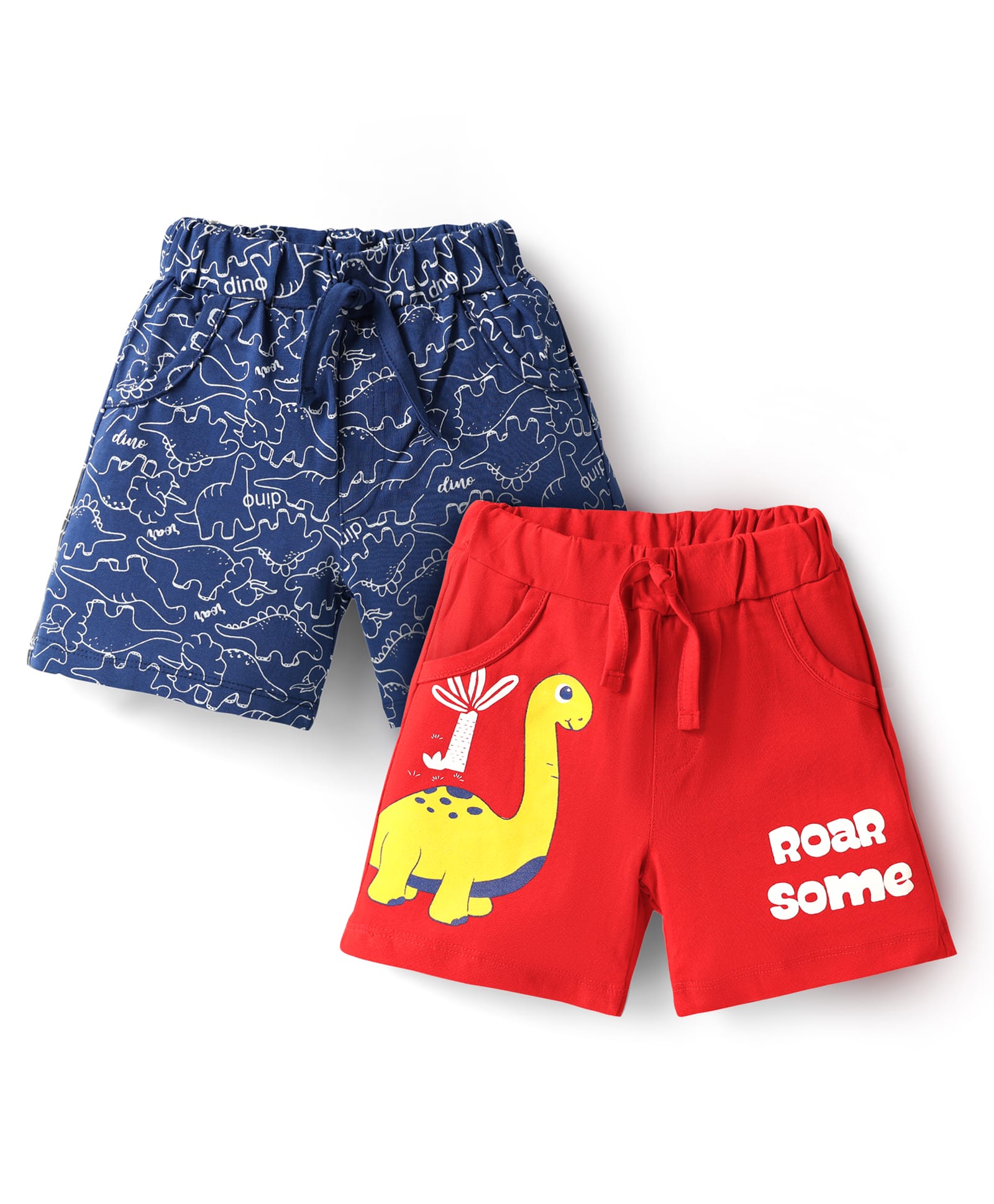 Doodle Poodle 100% Cotton Knit Knee Length Shorts With Animal Print Pack Of 2 - Red & Blue-picture-11