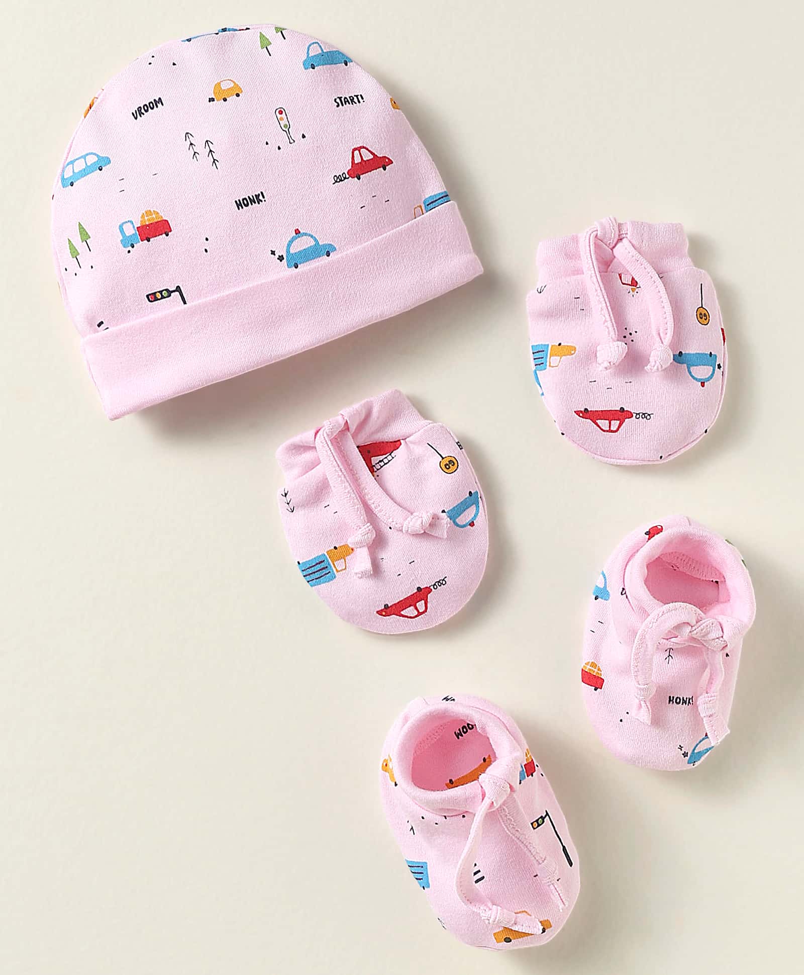 Simply Interlock Knit Cap Mitten & Booties Set with Cars Print Pink - Diameter 16 cm-picture-14