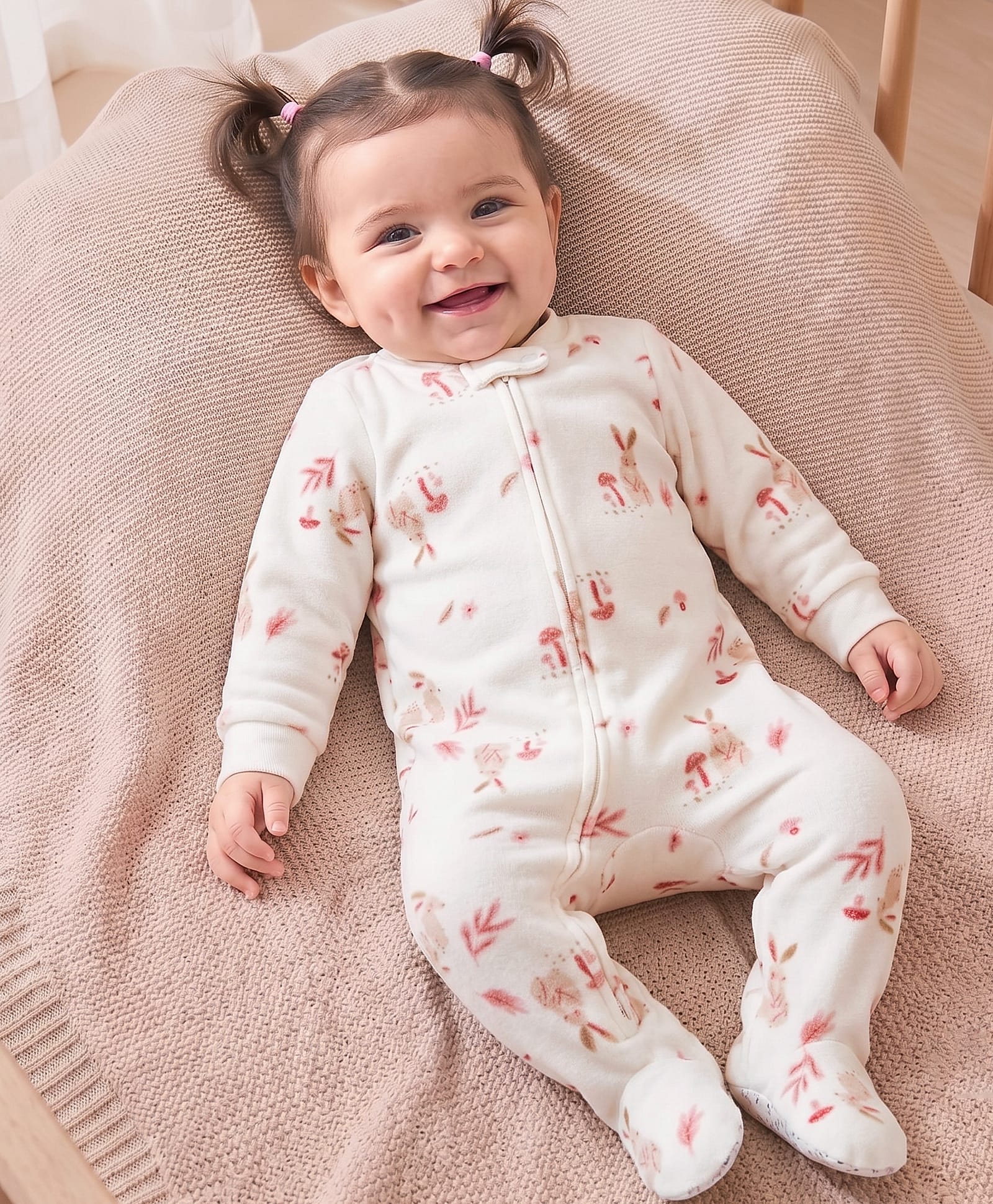 Carter's Cotton Knit Full Sleeves Footed Sleep Suit With Bunny Print - Ivory-image-14