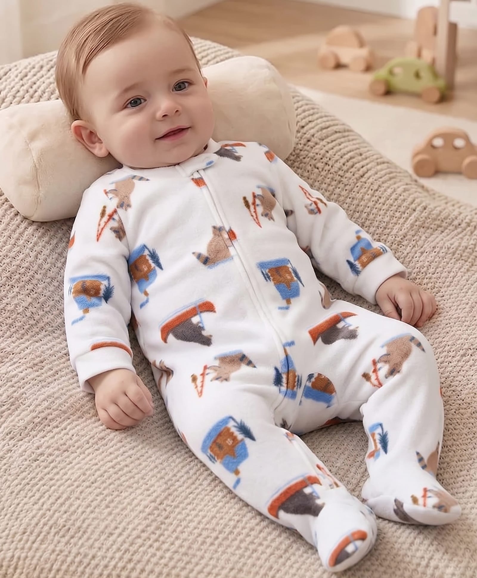 Carter's Full Sleeves Footed Sleepsuit With Animal Print - Ivory-image-21