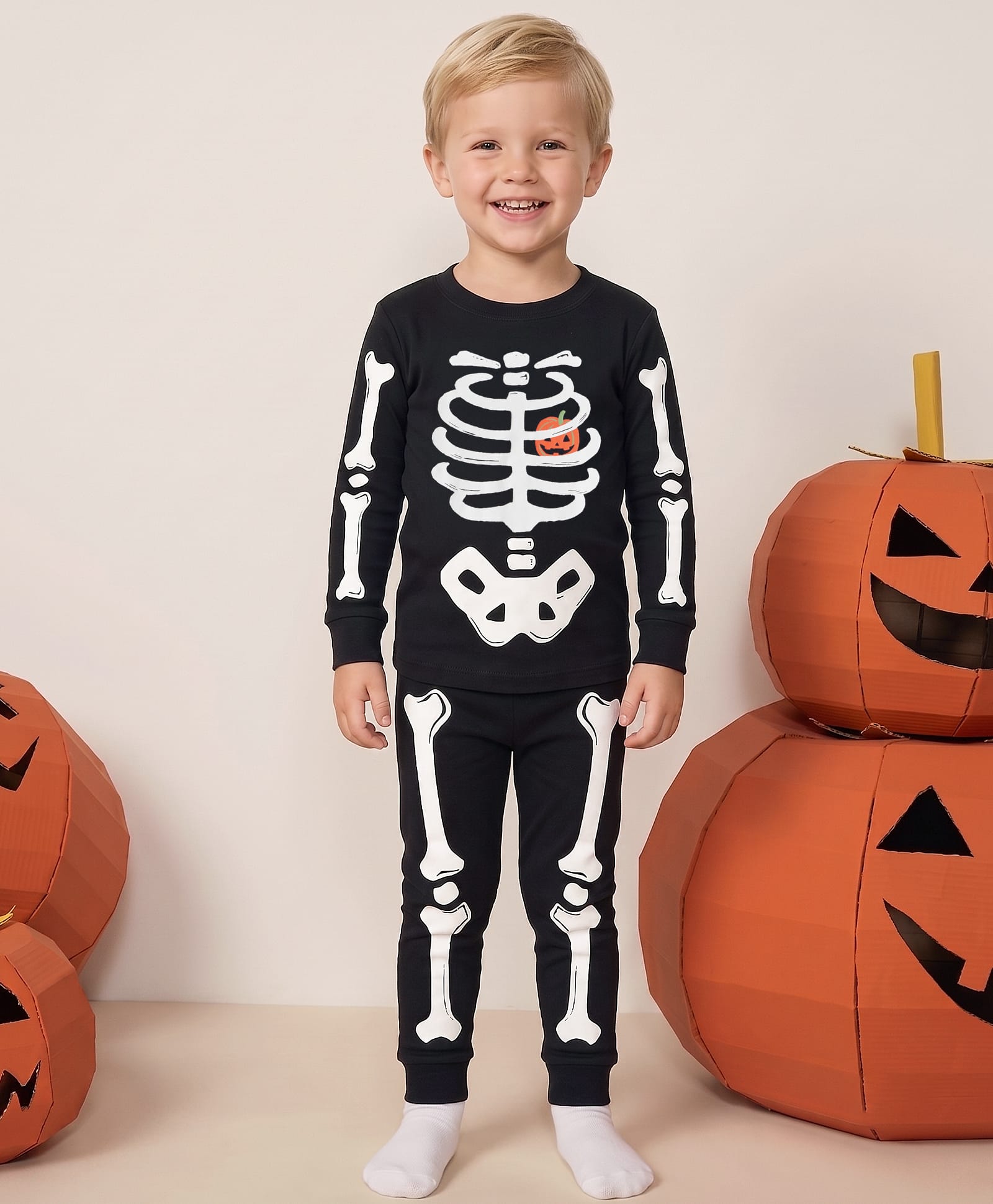 Carter's Full Sleeves Glow In the Dark Night Suit with Skeleton Print - Black-picture-33
